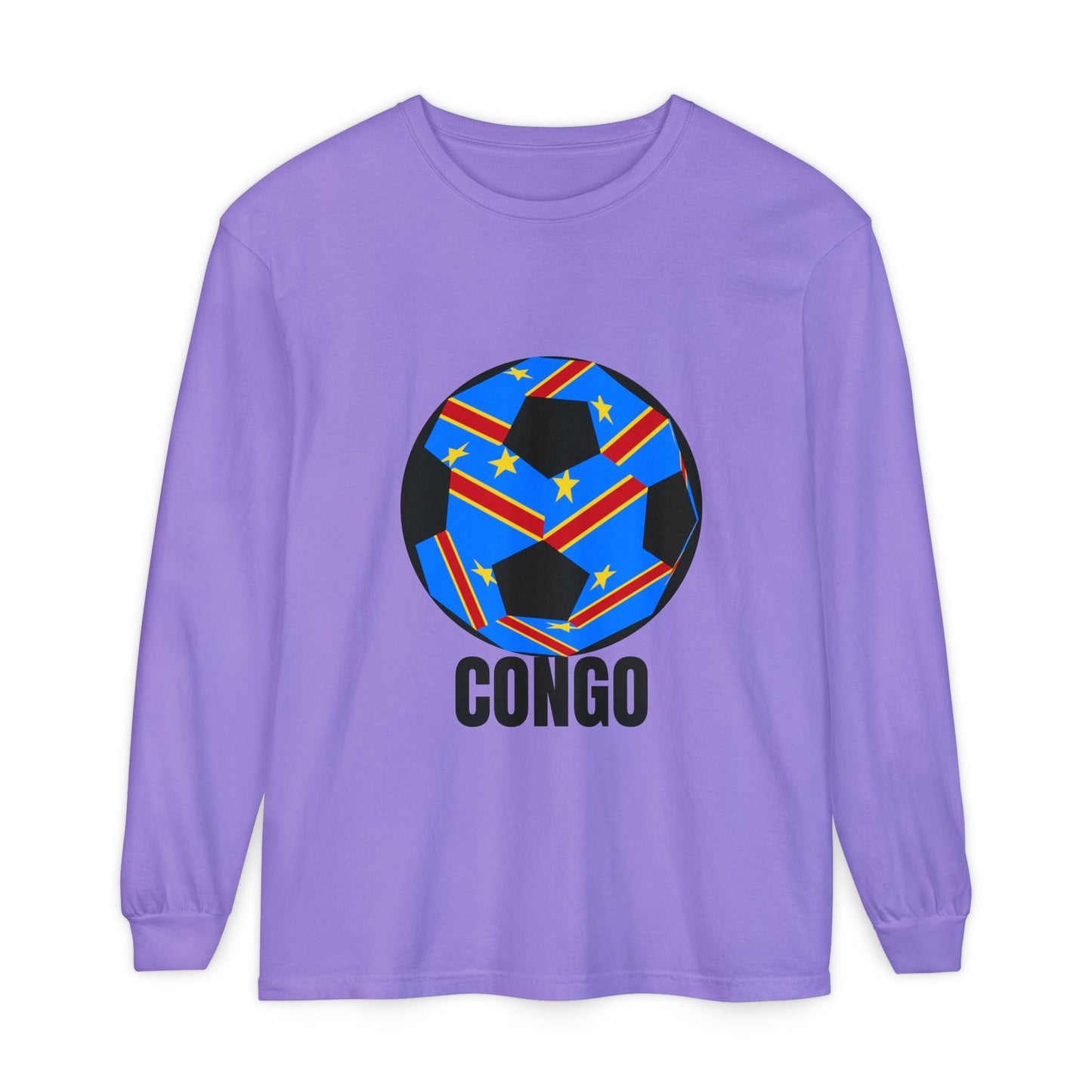 Congo Fan Specialty Soccer Ball Design T Shirt Long Sleeve T-Shirt Black Text