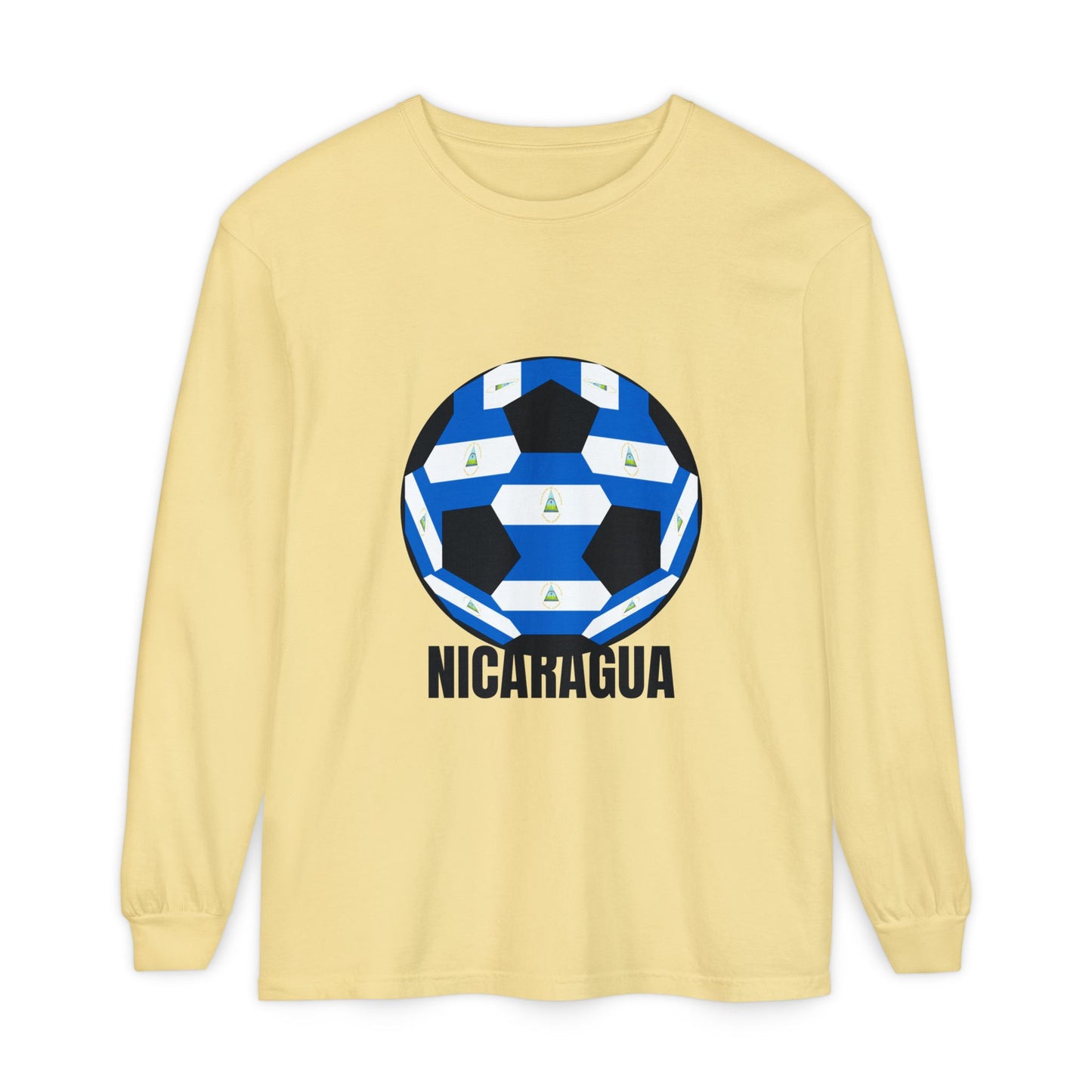 Nicaragua Fan Specialty Soccer Ball Design Long Sleeve Tee
