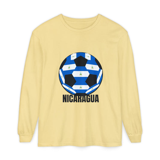 Nicaragua Fan Specialty Soccer Ball Design Long Sleeve Tee