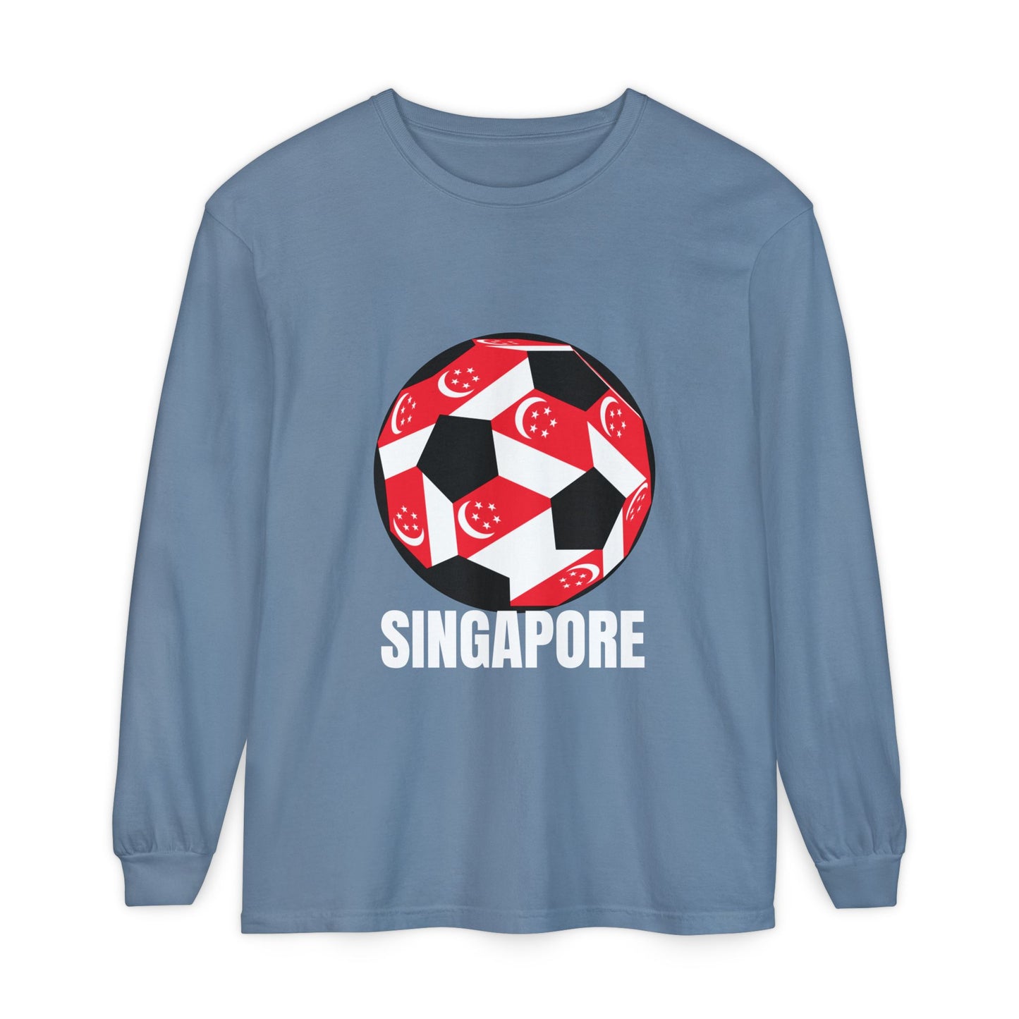 Singapore Fan Specialty Soccer Ball Design T ShirtLong Sleeve Tee White Text