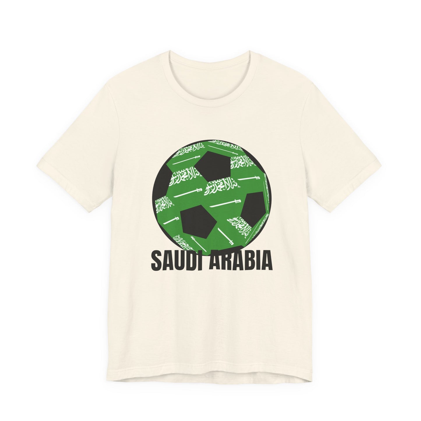Saudi Arabia Fan Specialty Soccer Ball Design T Shirt Black Text