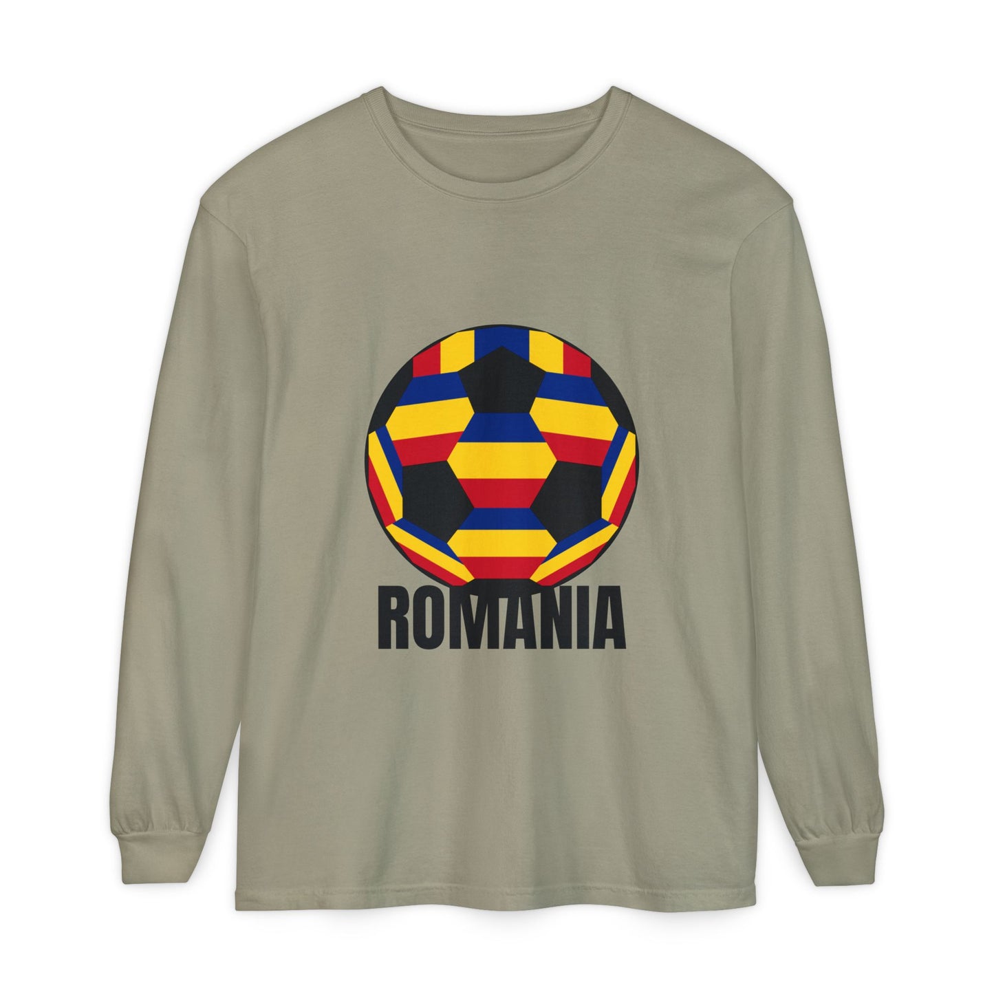 Romania Fan Specialty Soccer Ball Design Long Sleeve Tee