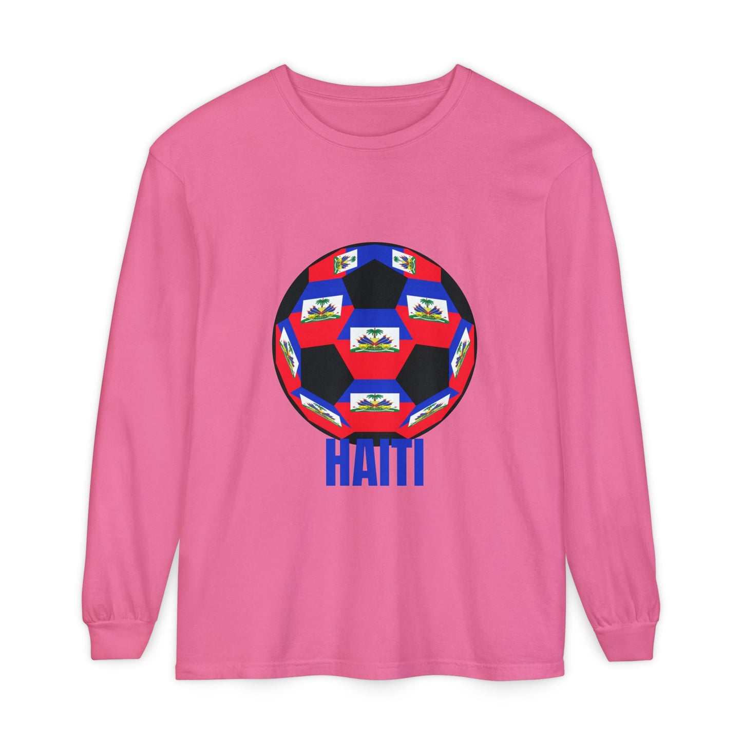 Haiti Fan Specialty Soccer Ball Design Long Sleeve Tee