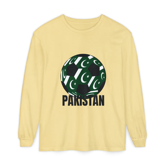 Pakistan Fan Specialty Soccer Ball Design T Shirt Long Sleeve T-Shirt Black Text