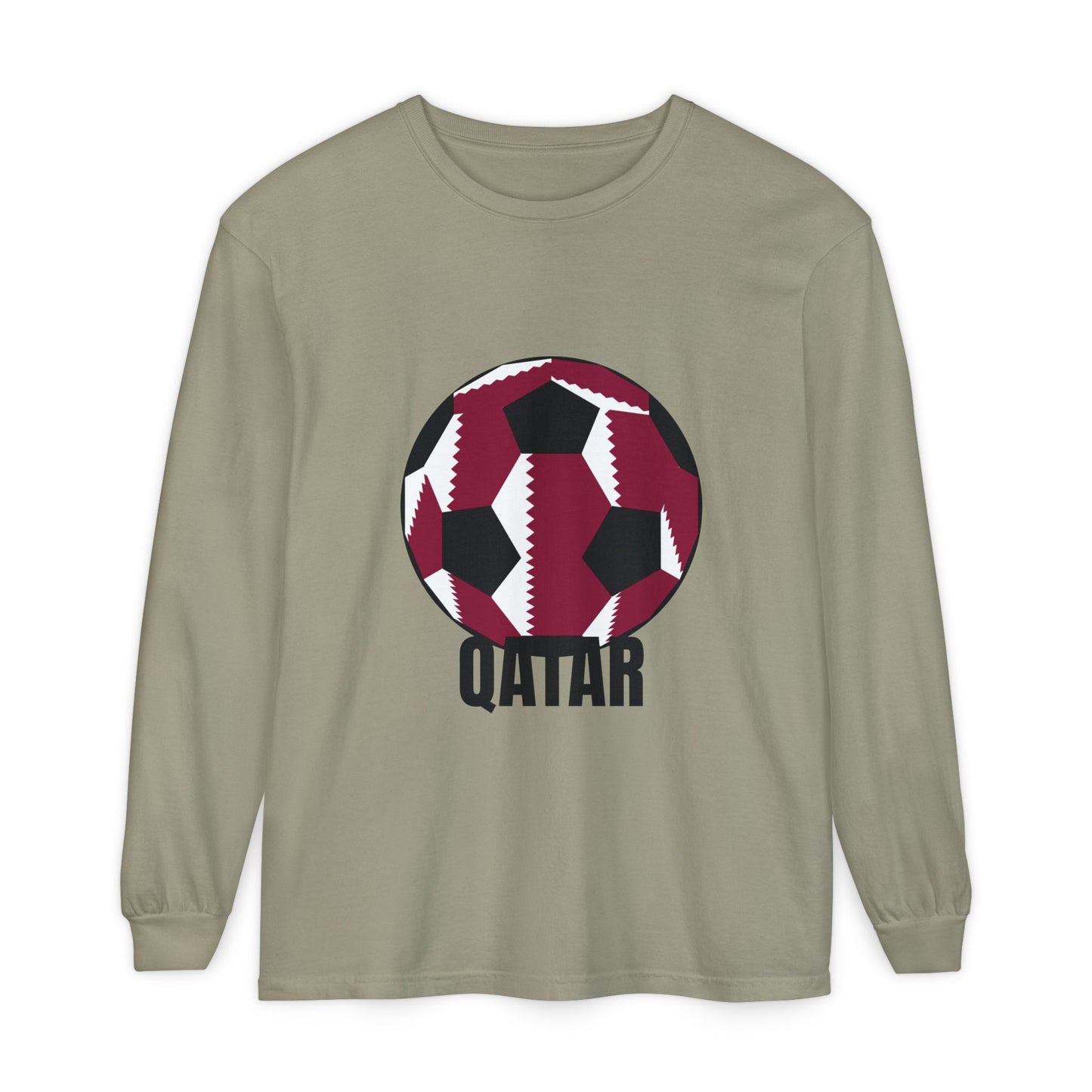 Qatar Fan Specialty Soccer Ball Design T Shirt Long Sleeve T-Shirt