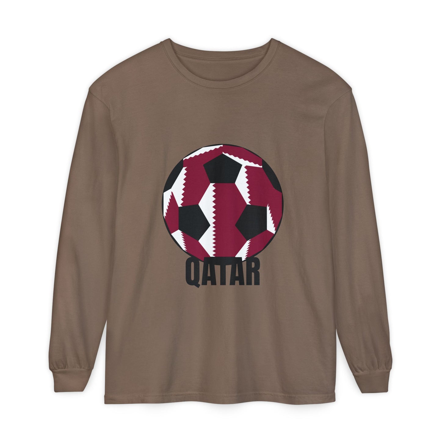 Qatar Fan Specialty Soccer Ball Design T Shirt Long Sleeve T-Shirt