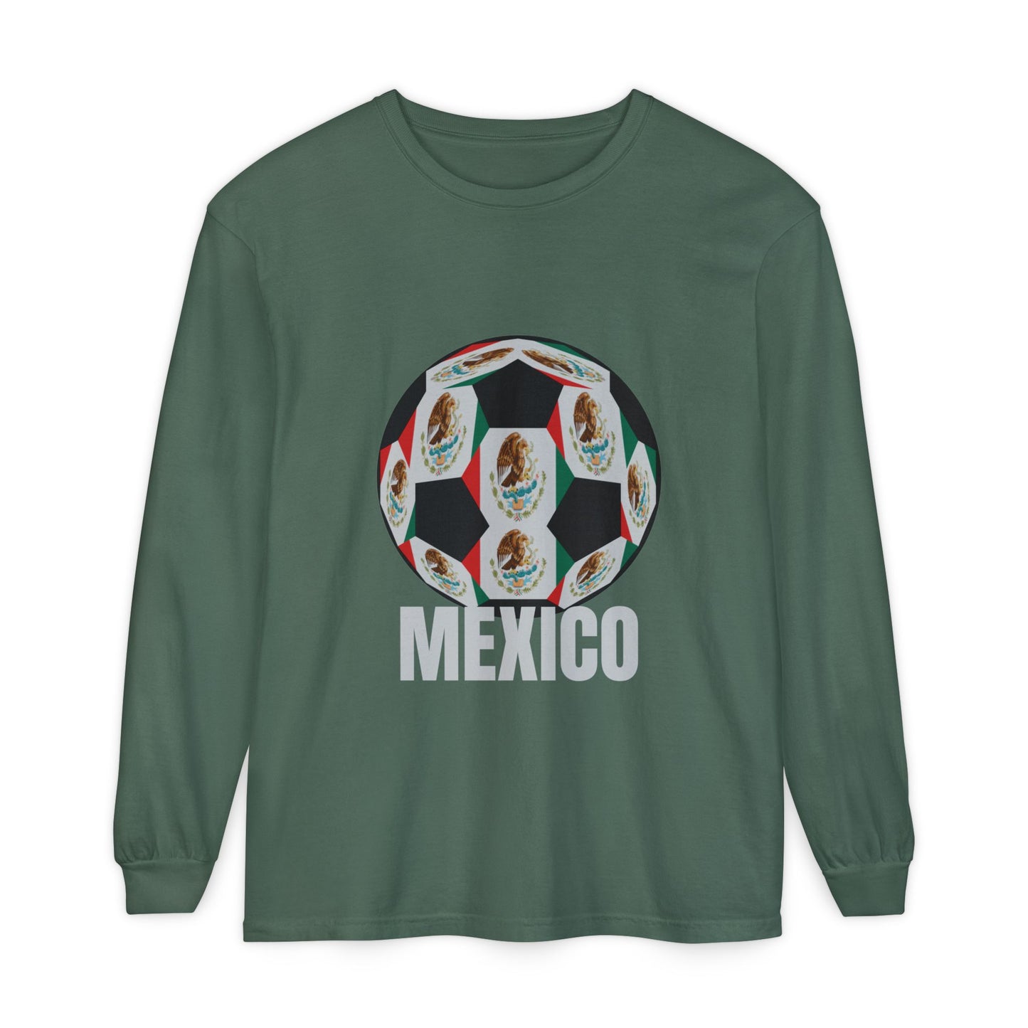 Mexico Fan Specialty Soccer Ball Design Long Sleeve Tee