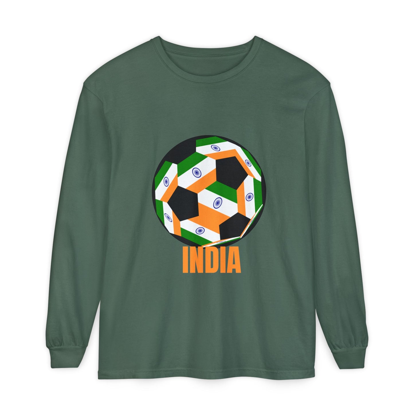 India Fan Specialty Soccer Ball Design Long Sleeve T-Shirt