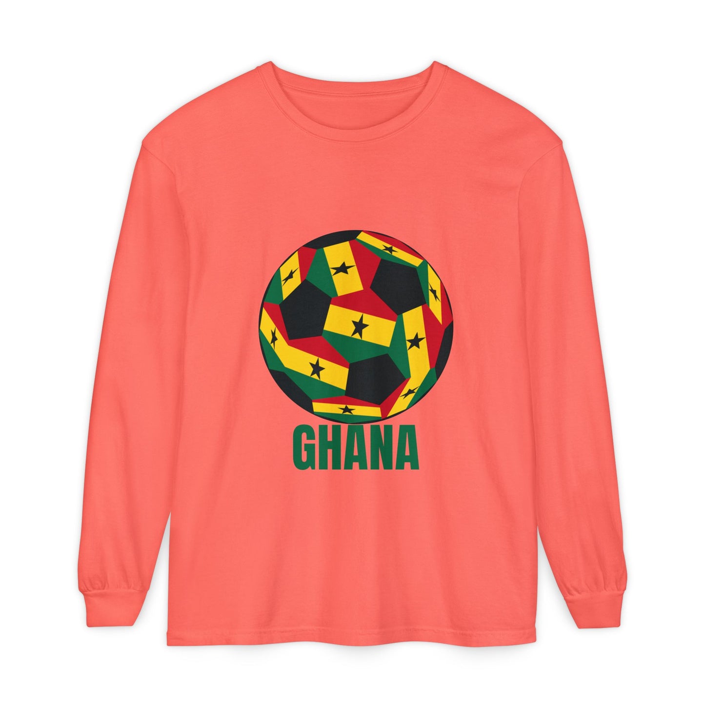 Ghana Fan Specialty Soccer Ball Design Long Sleeve Tee