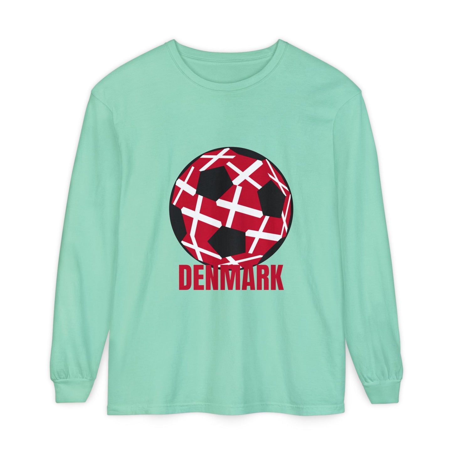 Denmark Fan Specialty Soccer Ball Design Long Sleeve Tee