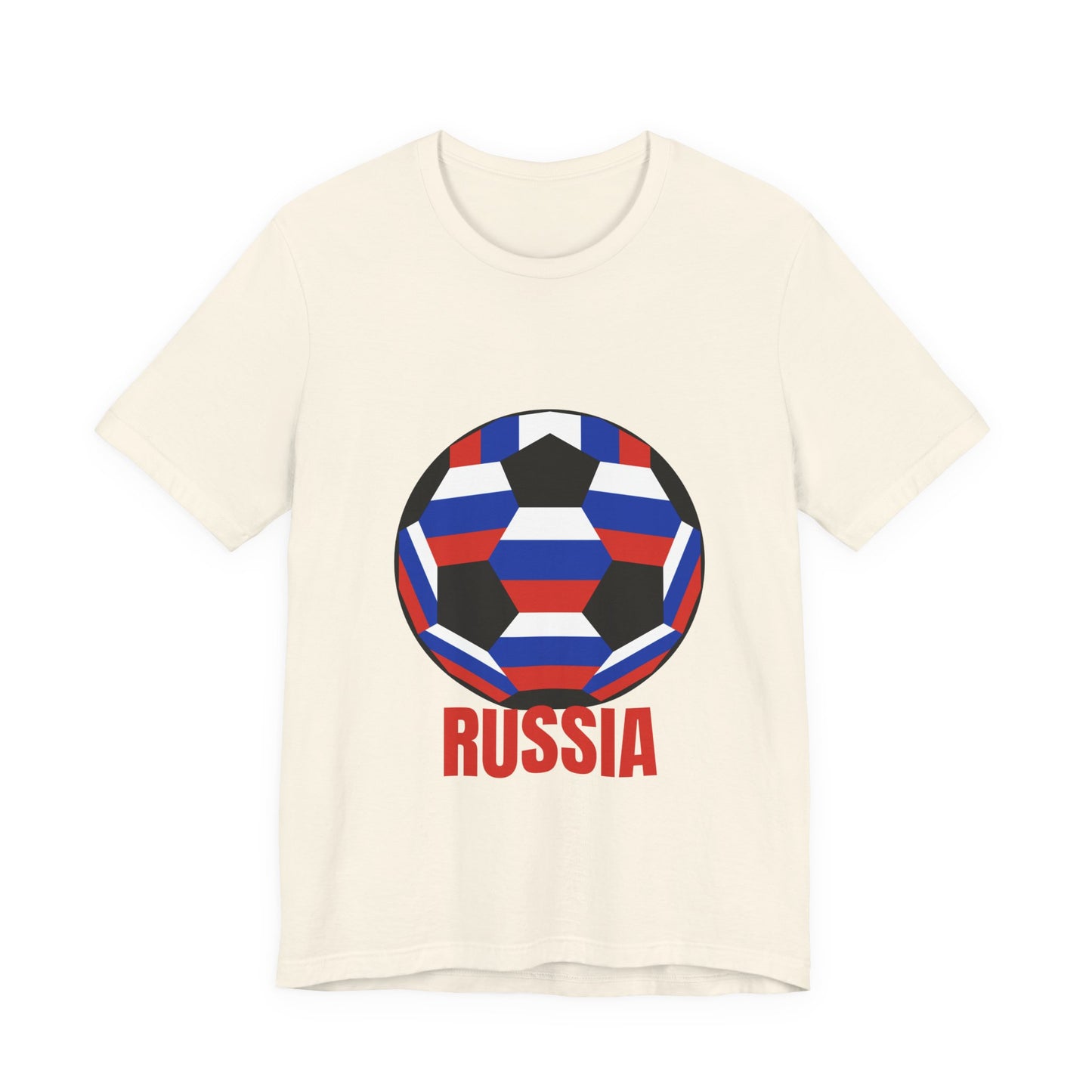 Russia Fan Specialty Soccer Ball Design T Shirt Red Text