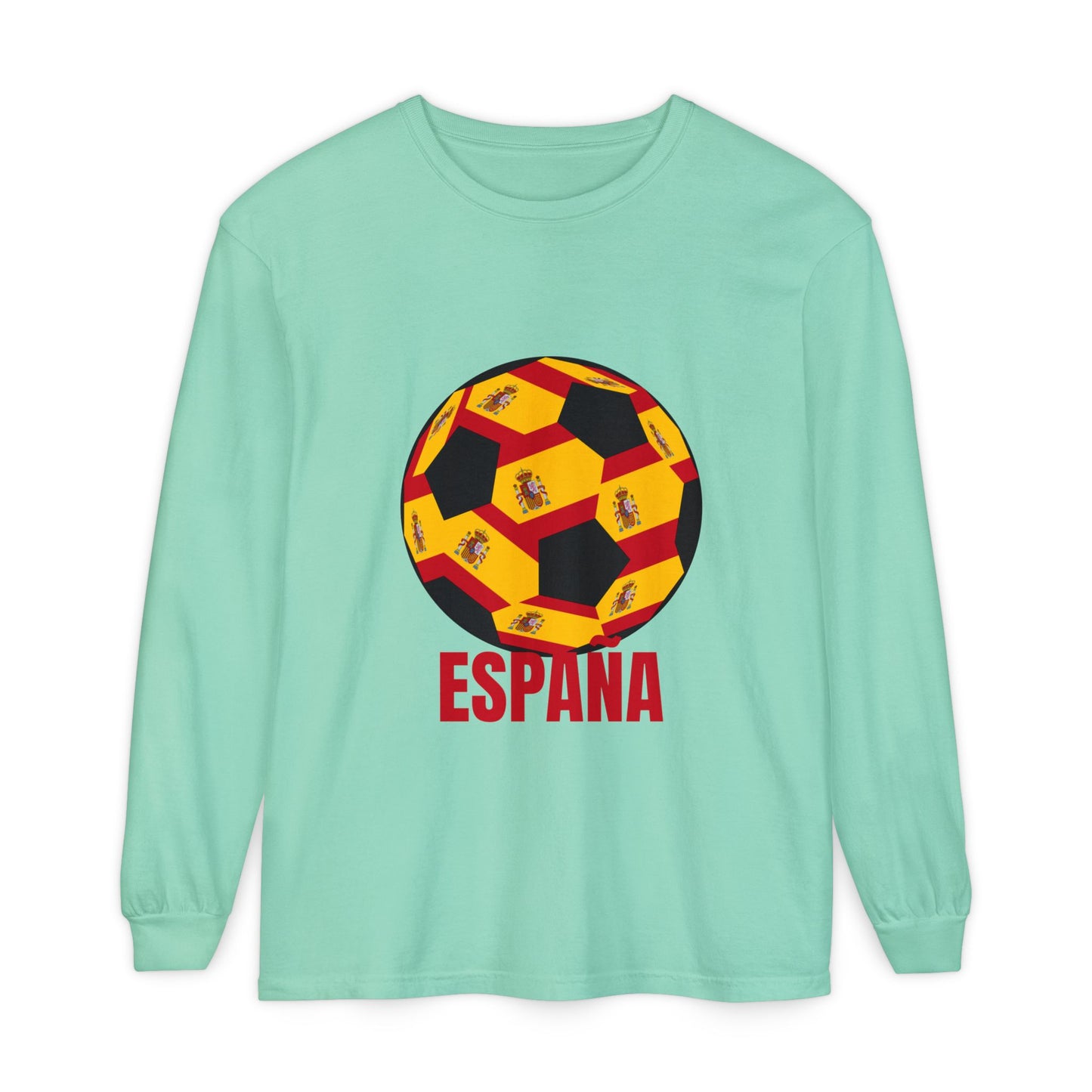 España Soccer Ball Design Long Sleeve Shirt Red Text
