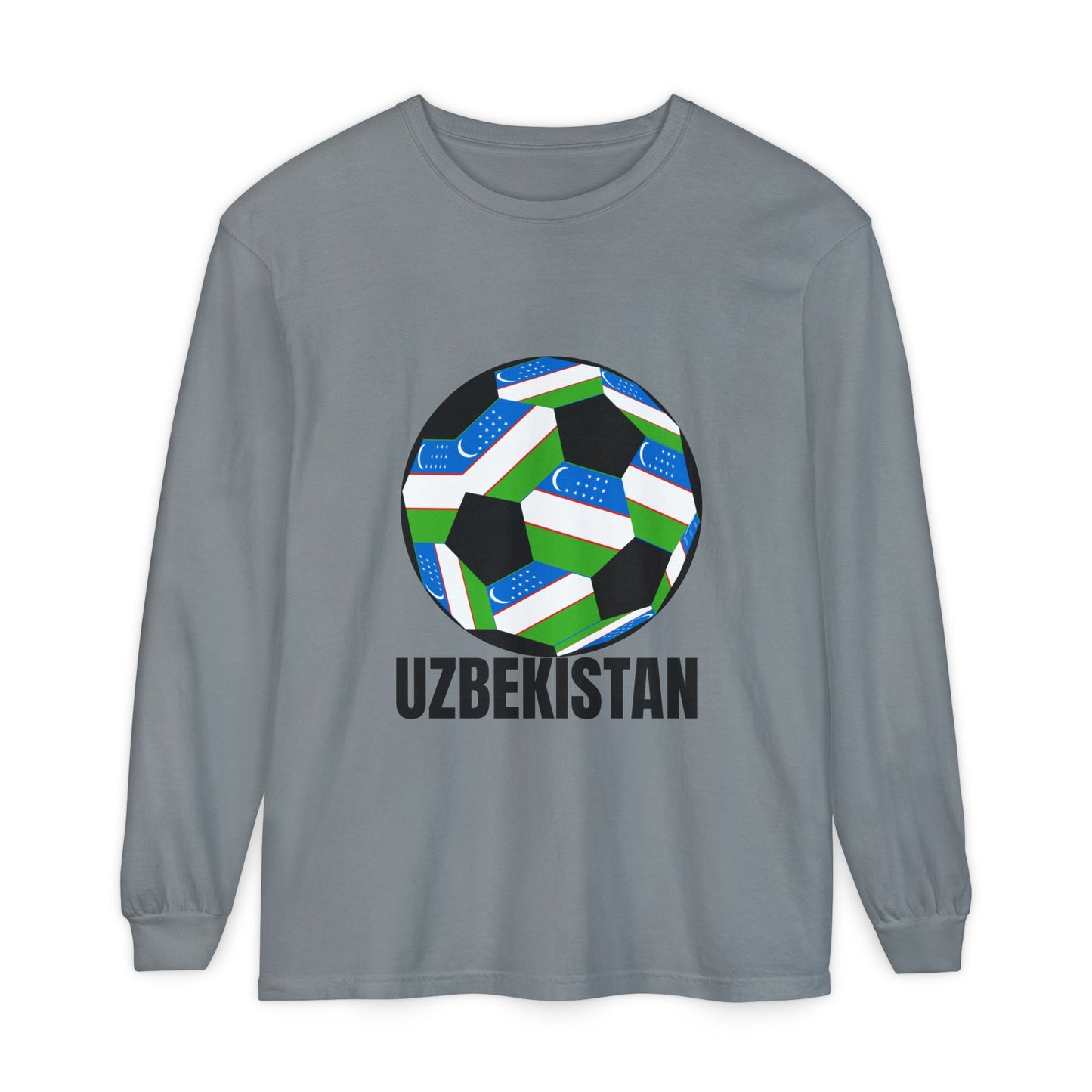 Uzbekistan Fan Specialty Soccer Ball Design Long Sleeve Tee