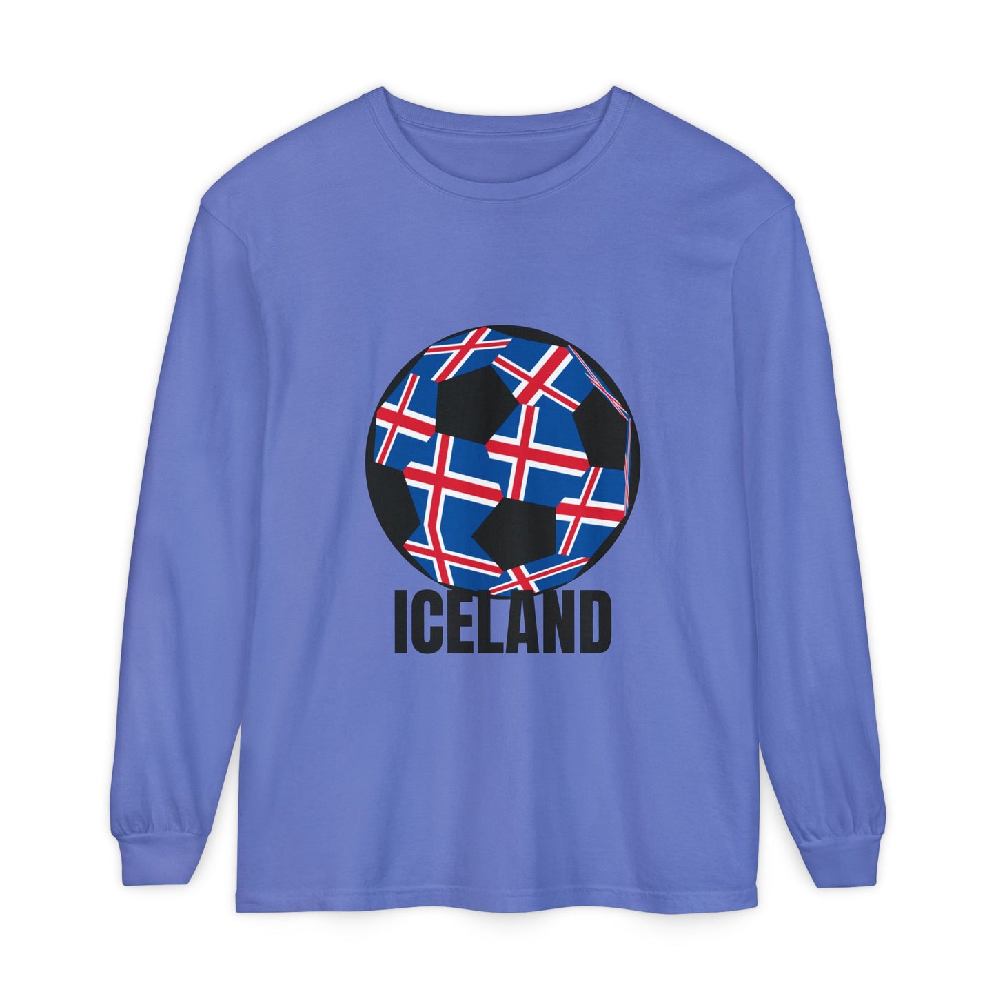 Iceland Fan Specialty Soccer Ball Design Long Sleeve Tee