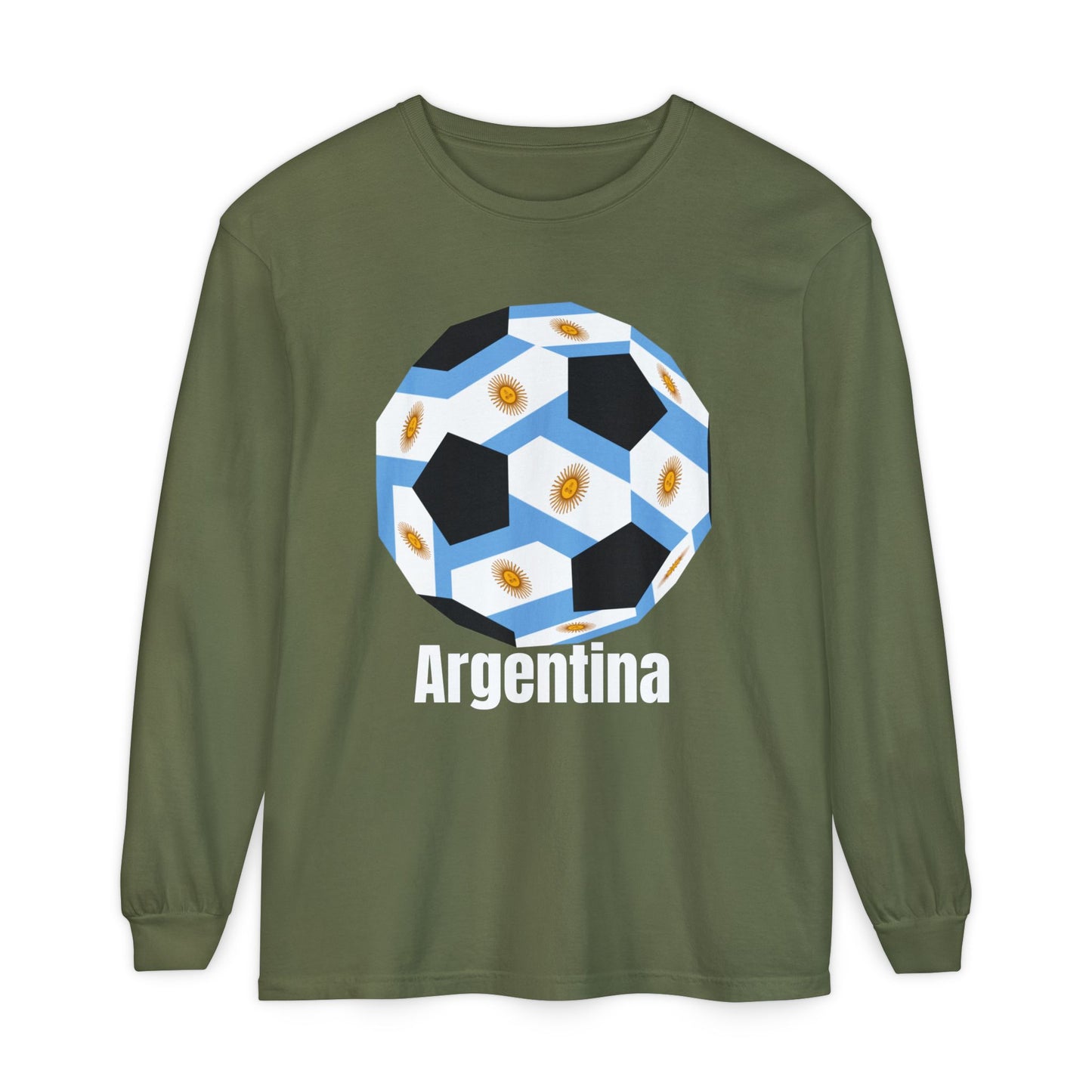 Argentina Fan Specialty Soccer Ball Design Long Sleeve Shirt