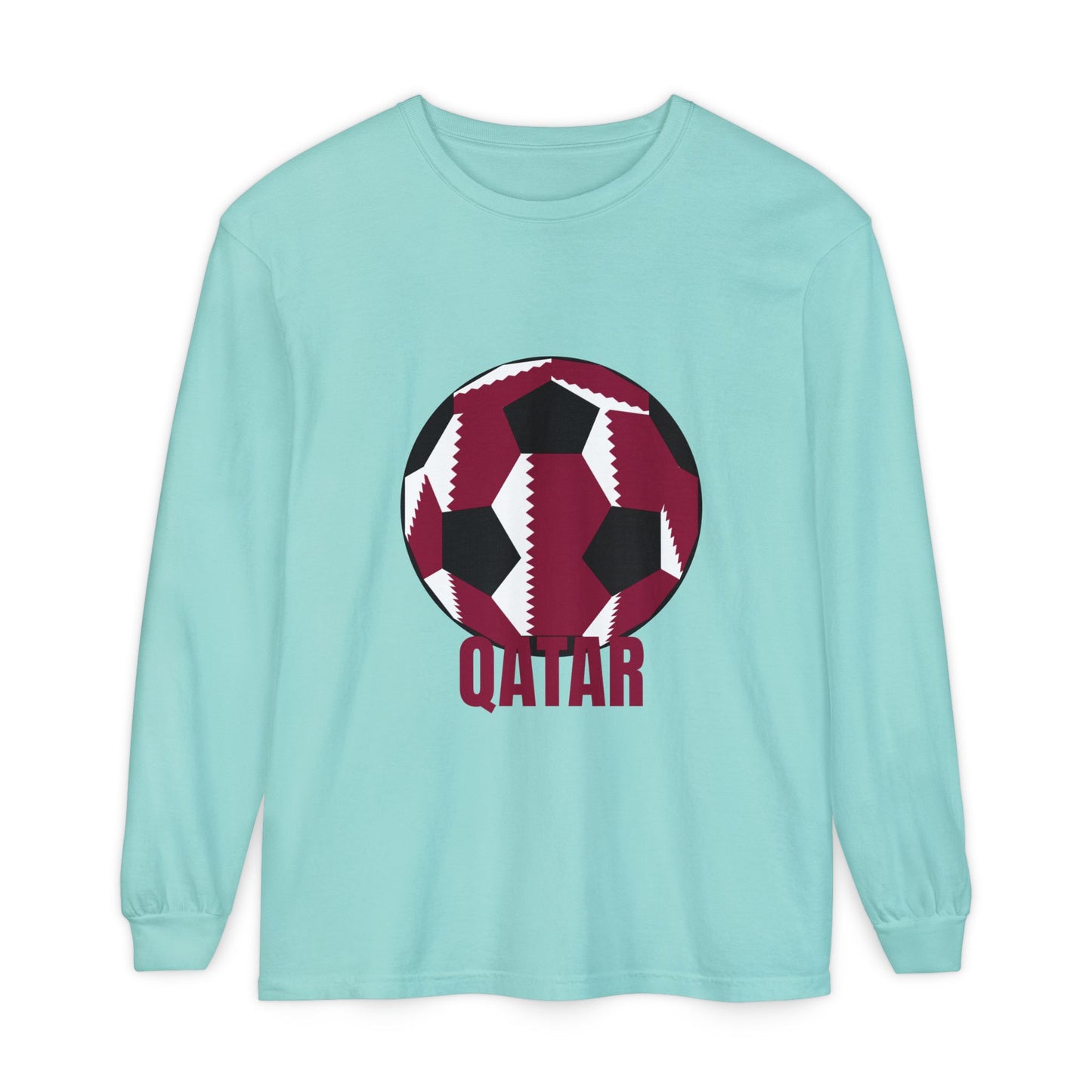 Qatar Fan Specialty Soccer Ball Design Long Sleeve Tee