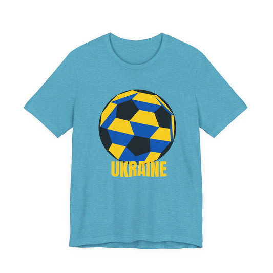 Ukraine Fan Specialty Soccer Ball Design T Shirt Yellow Text