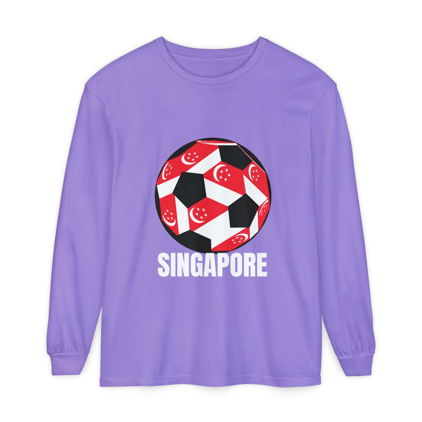 Singapore Fan Specialty Soccer Ball Design T ShirtLong Sleeve Tee White Text