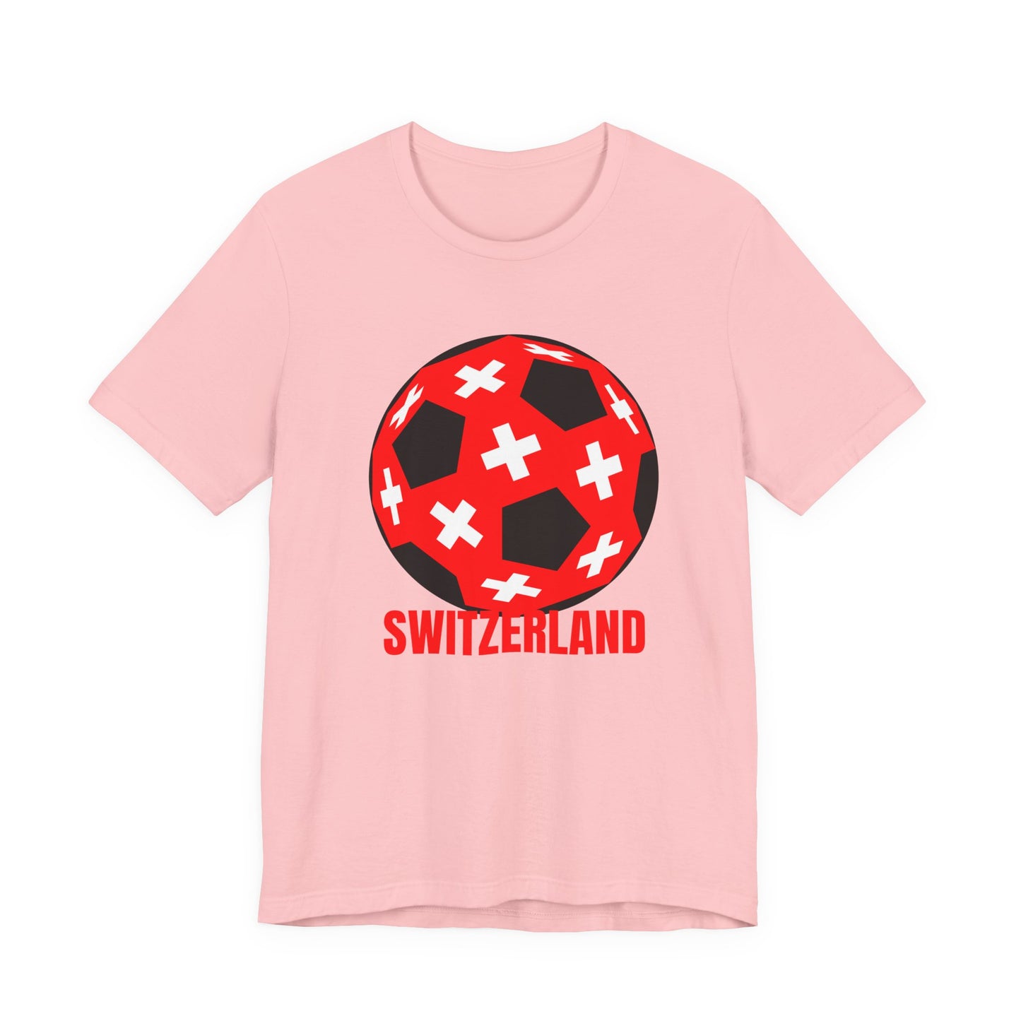 Switzerland Fan Specialty Soccer Ball Design T Shirt Red Text