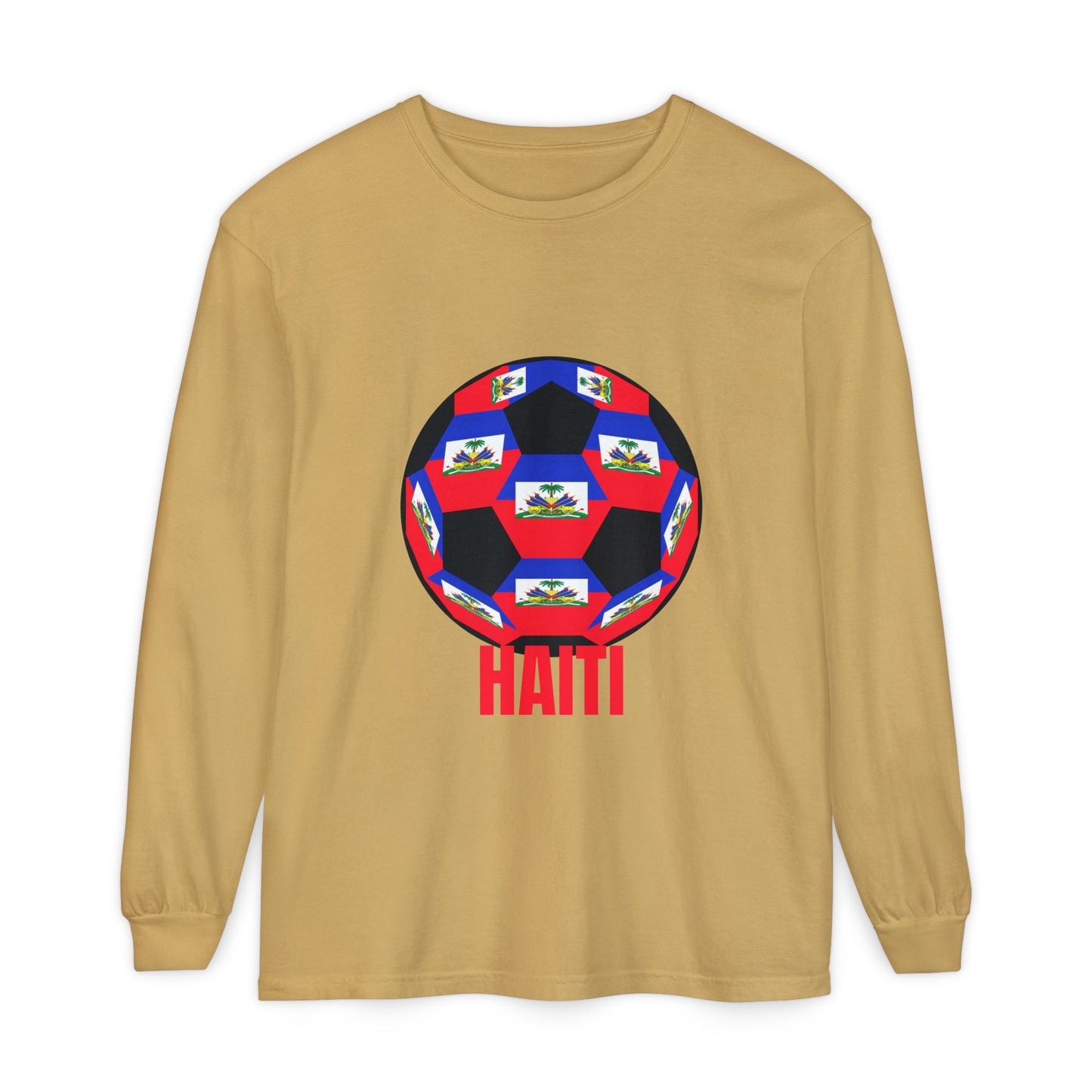 Haiti Flag Soccer Ball Long Sleeve Tee