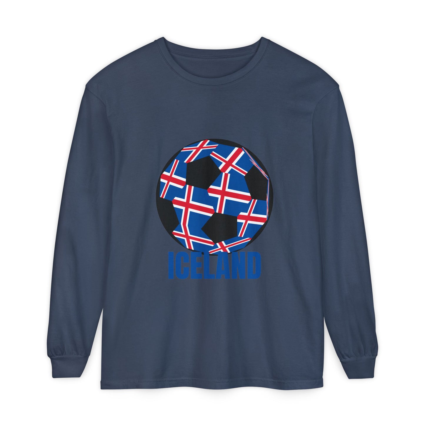 Iceland Fan Specialty Soccer Ball Design Long Sleeve Tee