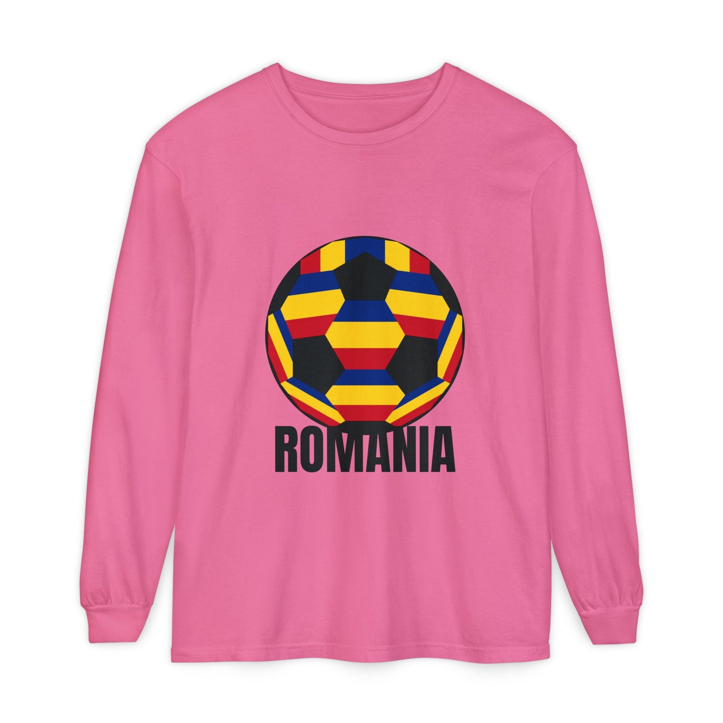 Romania Fan Specialty Soccer Ball Design Long Sleeve Tee