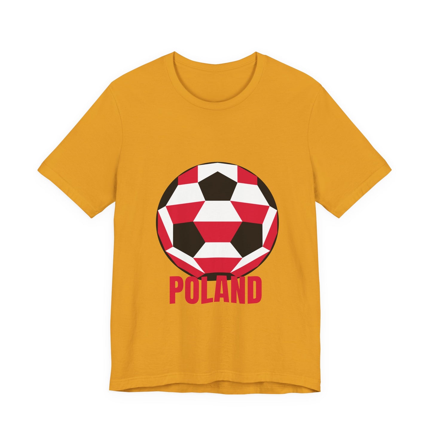 Poland Fan Specialty Soccer Ball Design T Shirt Red Text