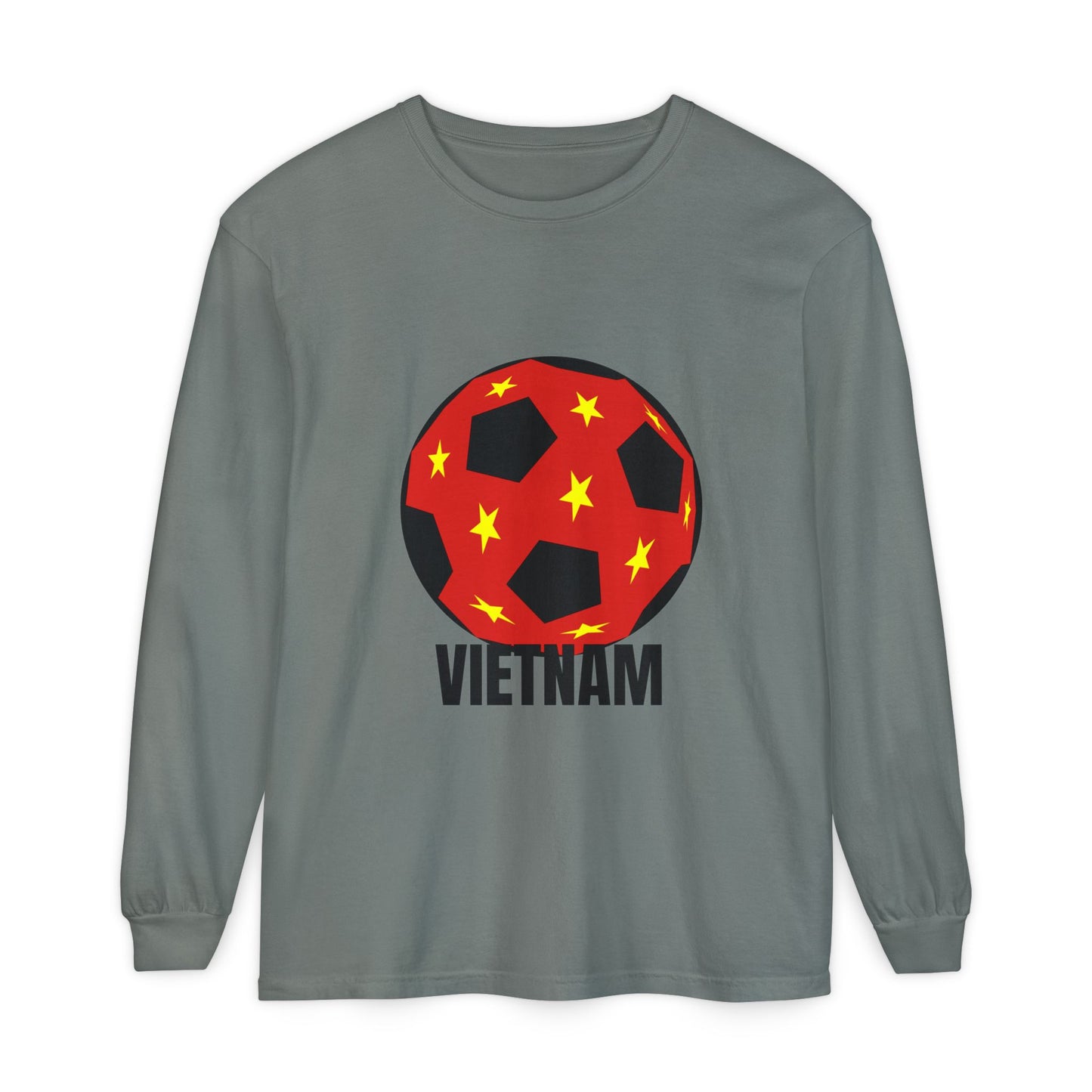 Vietnam Fan Specialty Soccer Ball Design Long Sleeve Shirt  Black Text