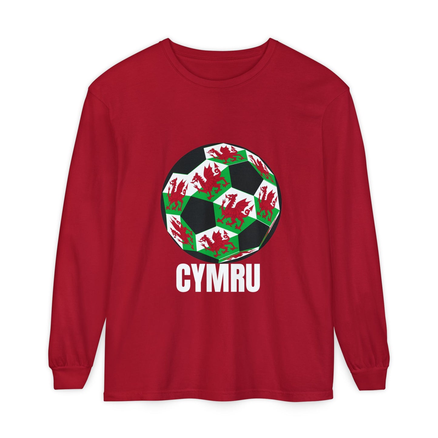 Cymru Fan Specialty Soccer Ball Design Long Sleeve T-Shirt