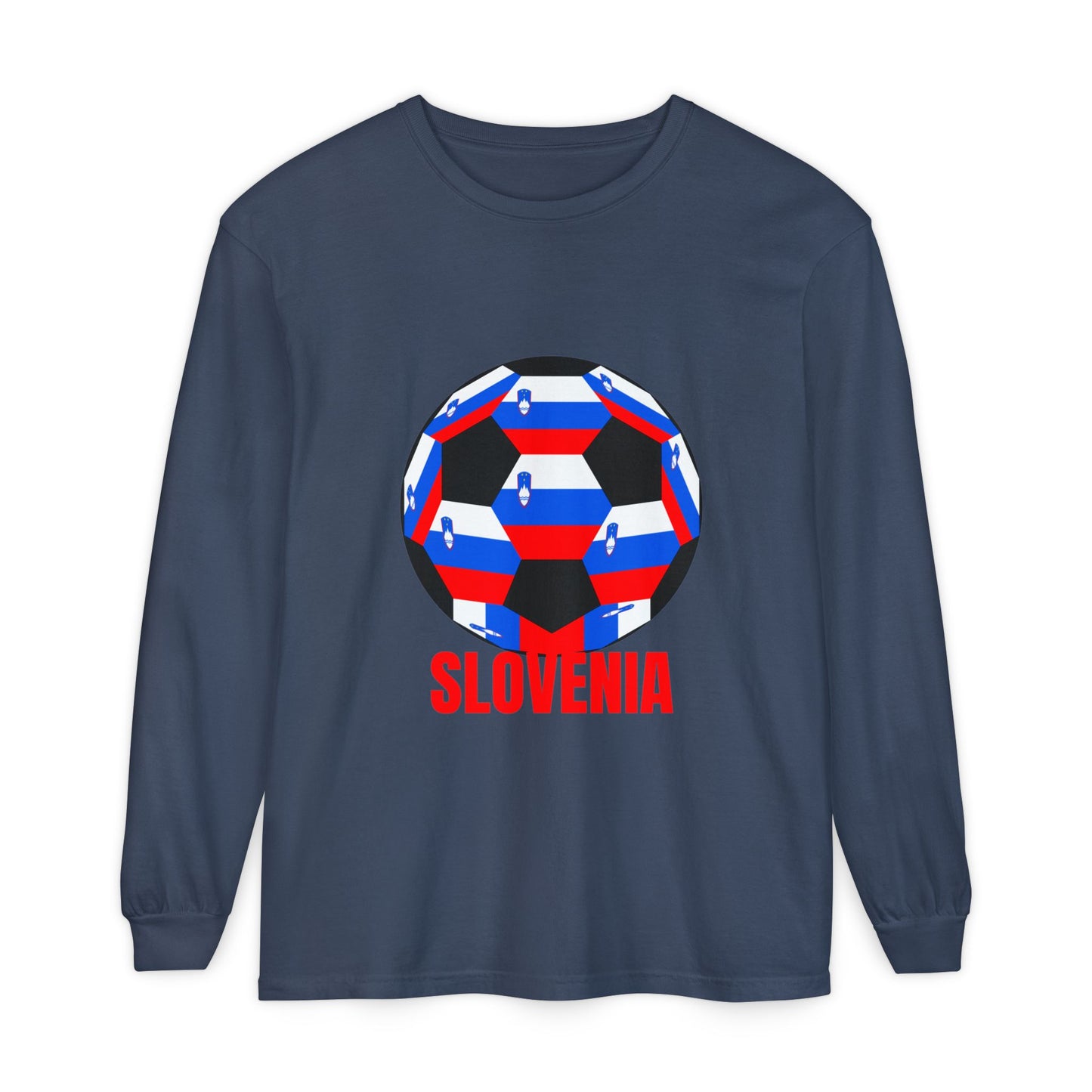 Slovenia Fan Specialty Soccer Ball Design Long Sleeve Shirt Red Text