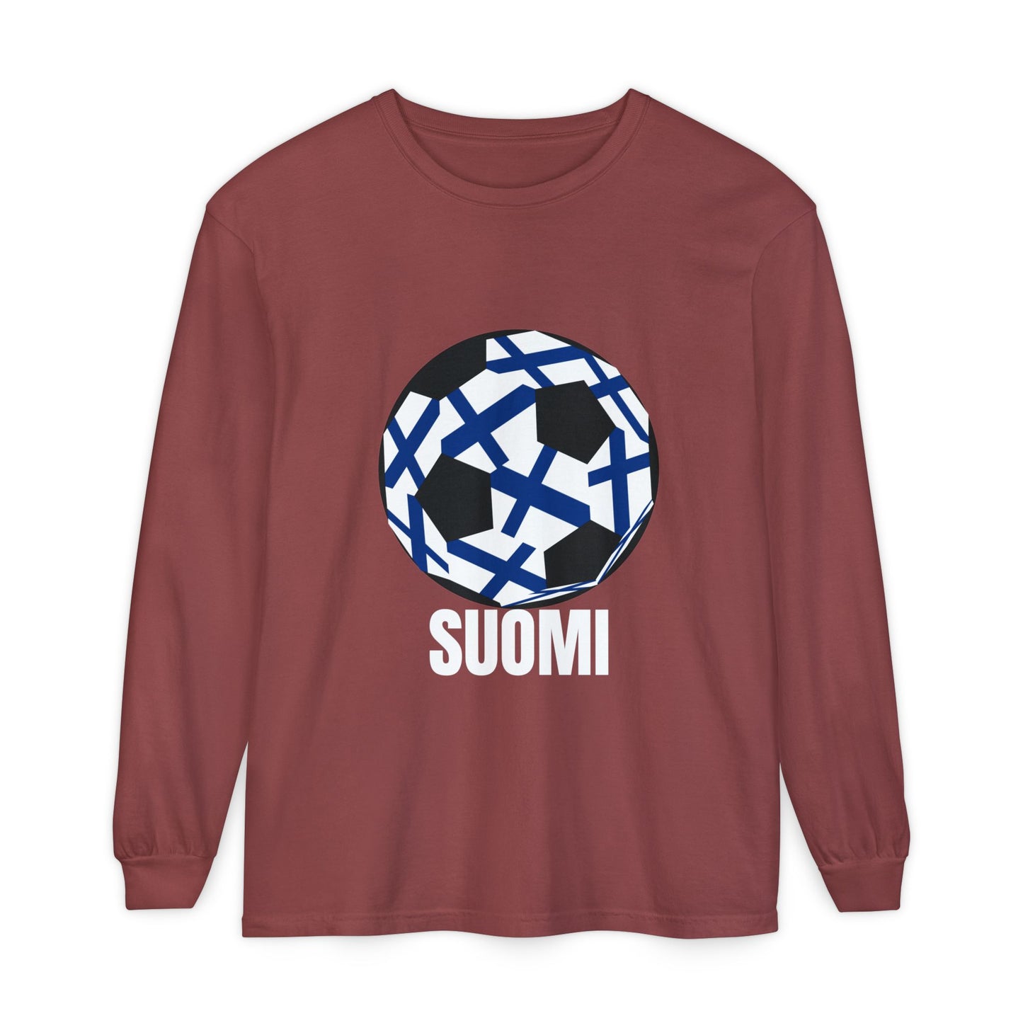 Suomi Fan Specialty Soccer Ball Design Long Sleeve Tee