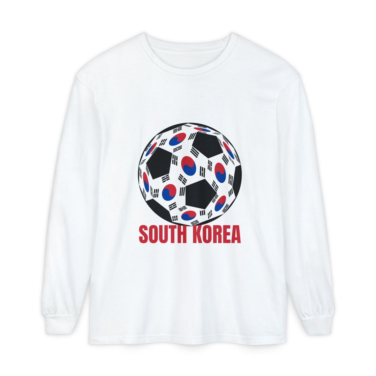 South Korea Fan Specialty Soccer Ball Design Long Sleeve Tee Red Text
