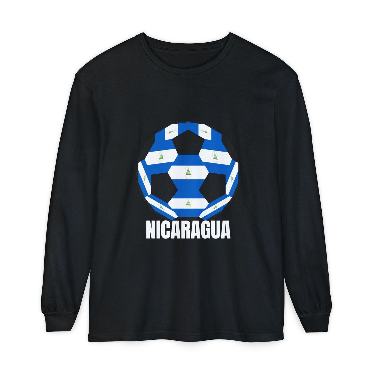 Nicaragua Fan Specialty Soccer Ball Design Long Sleeve Tee