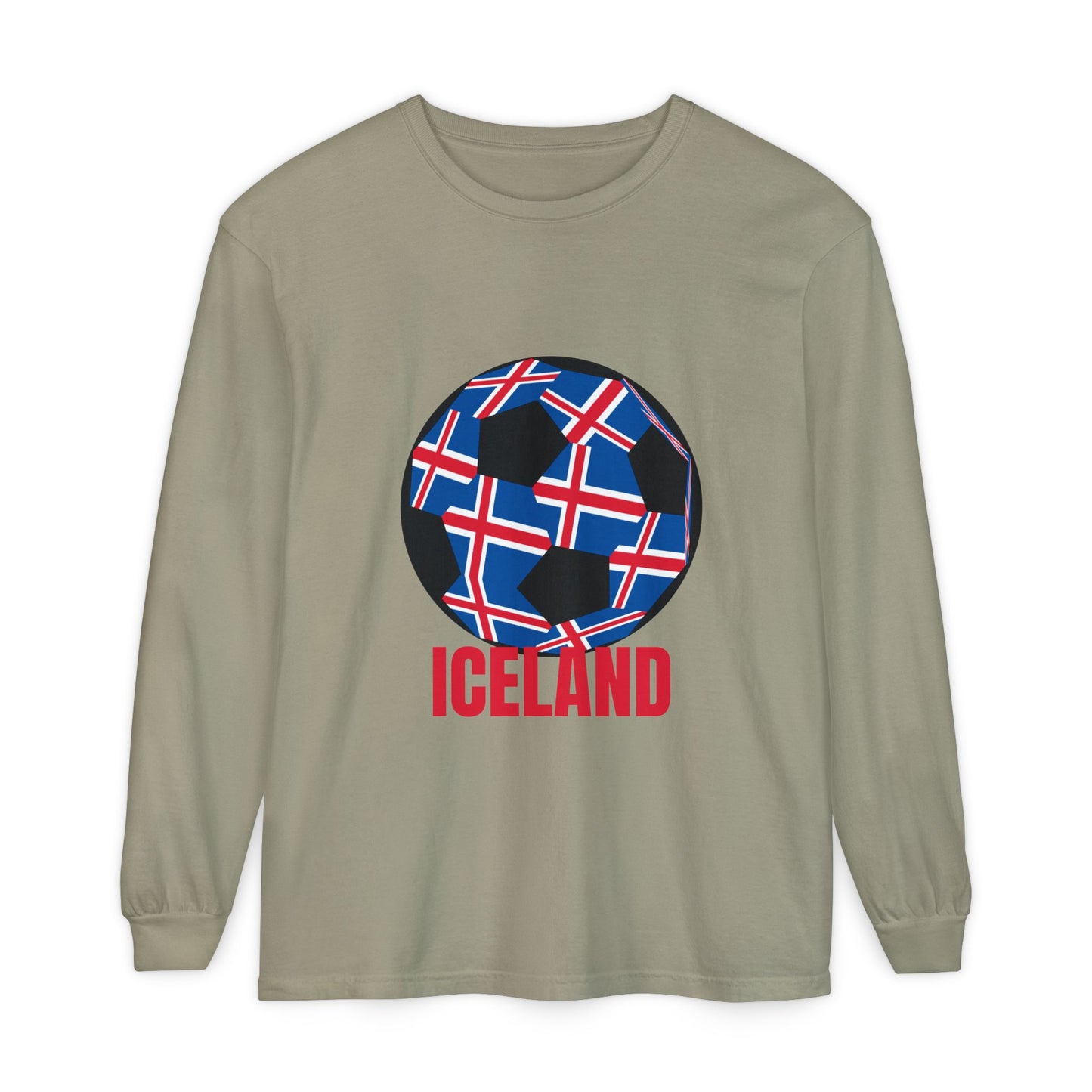 Iceland Fan Specialty Soccer Ball Design Long Sleeve Tee