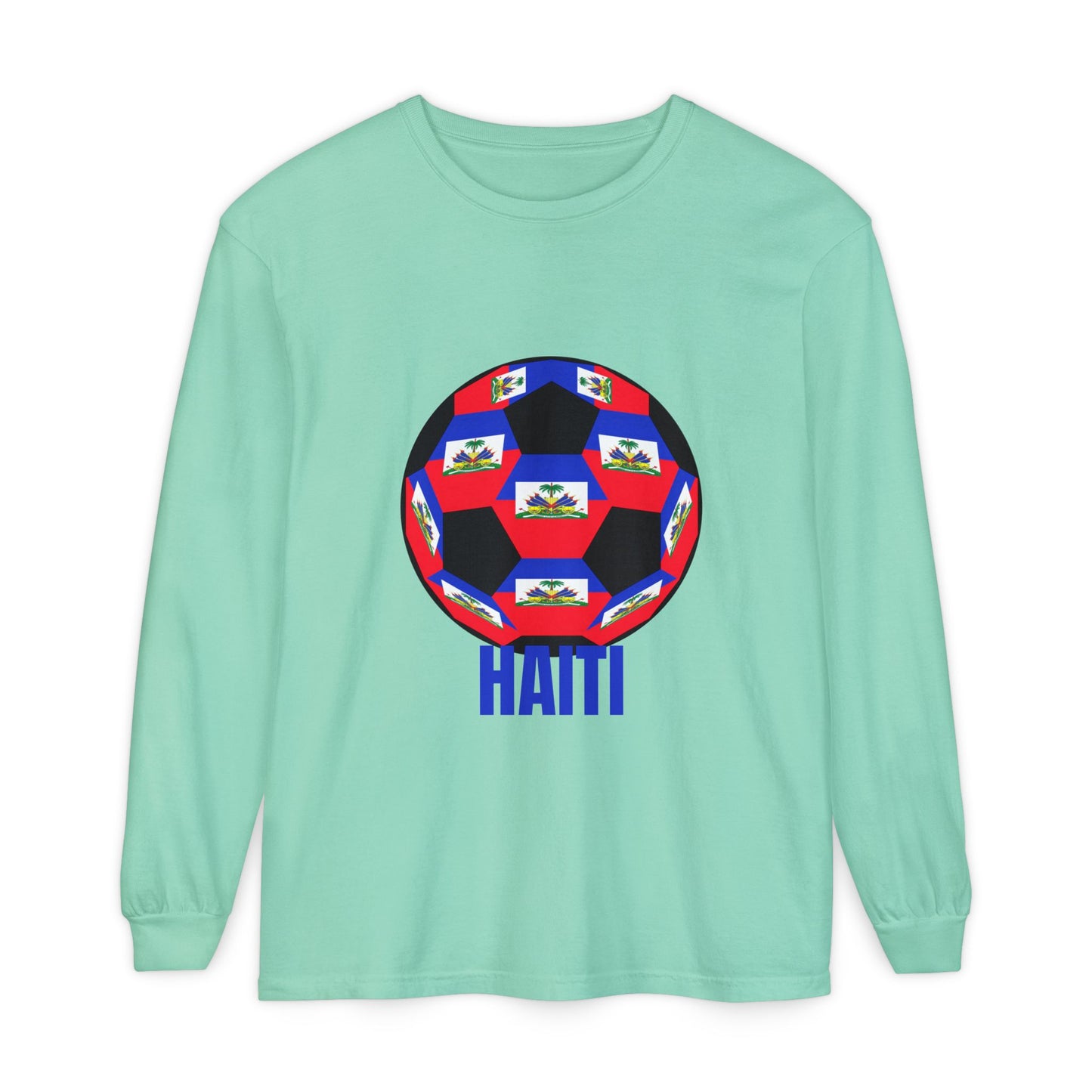 Haiti Fan Specialty Soccer Ball Design Long Sleeve Tee