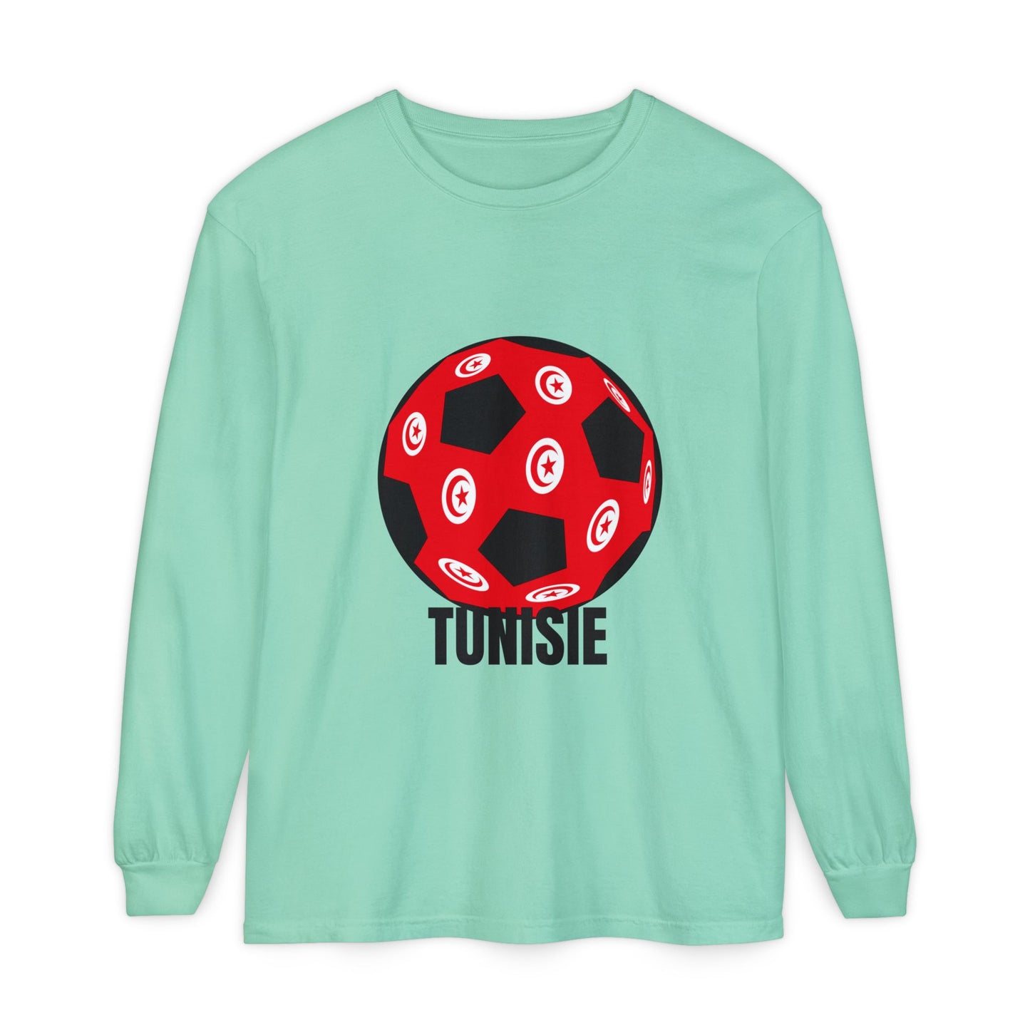 Tunisie Fan Specialty Soccer Ball Design Long Sleeve Tee Black Text