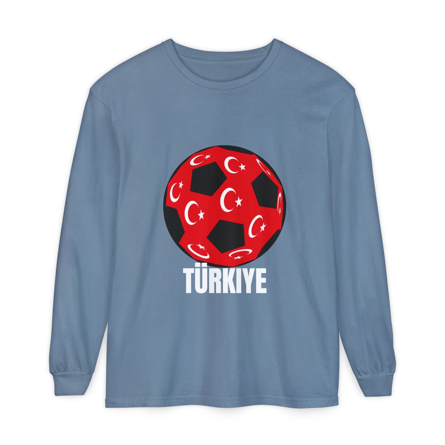 Türkiye Fan Specialty Soccer Ball Design Long Sleeve Tee White Text