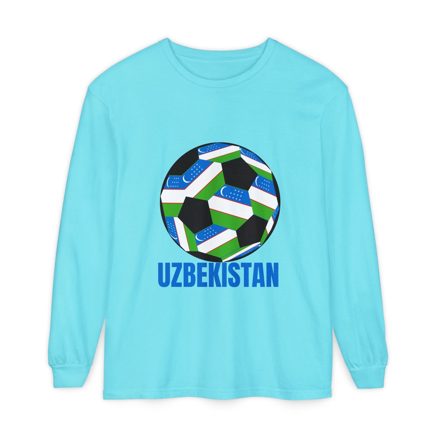 Uzbekistan Fan Specialty Soccer Ball Design Long Sleeve Shirt
