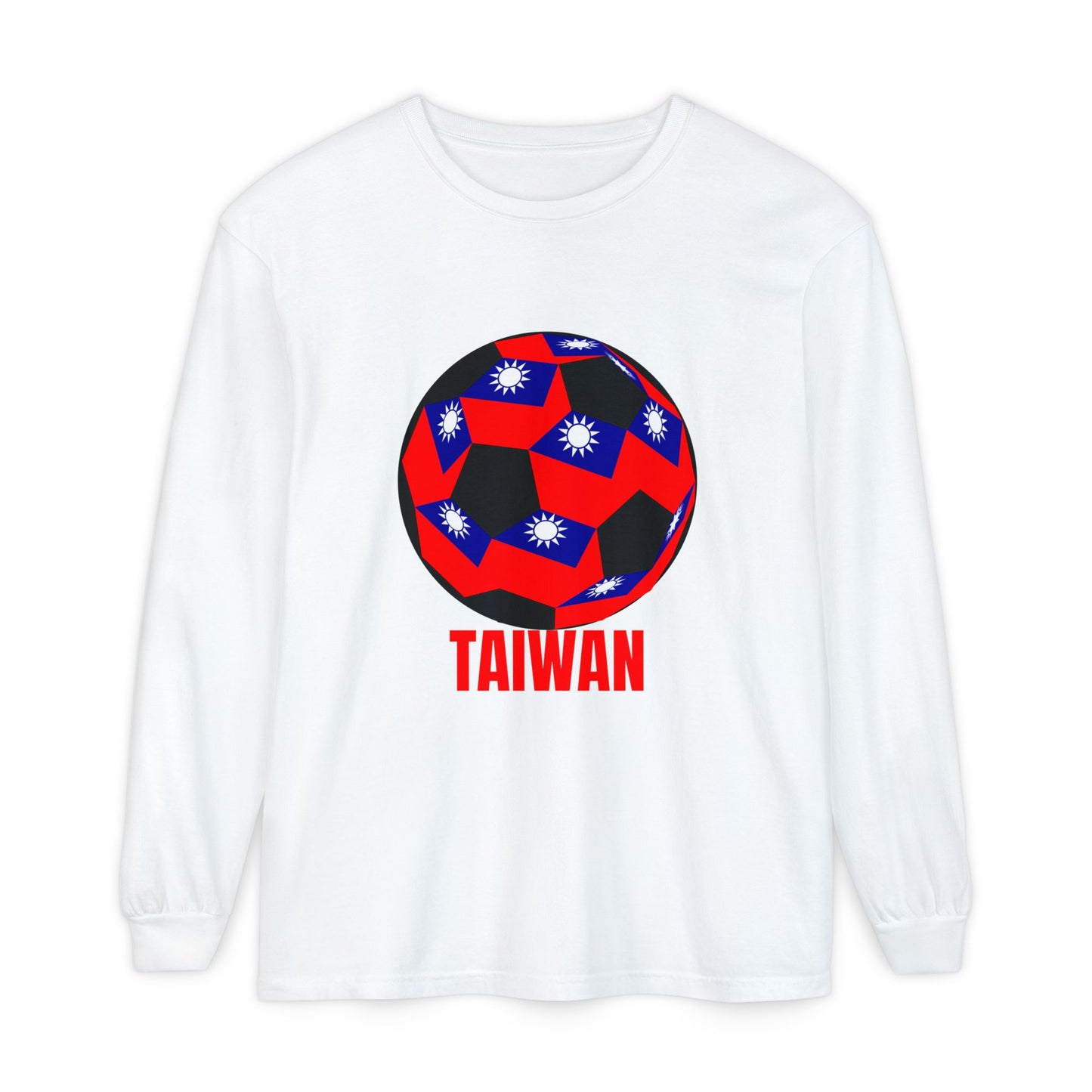 Taiwan Fan Specialty Soccer Ball Design  Long Sleeve T Shirt Red Text
