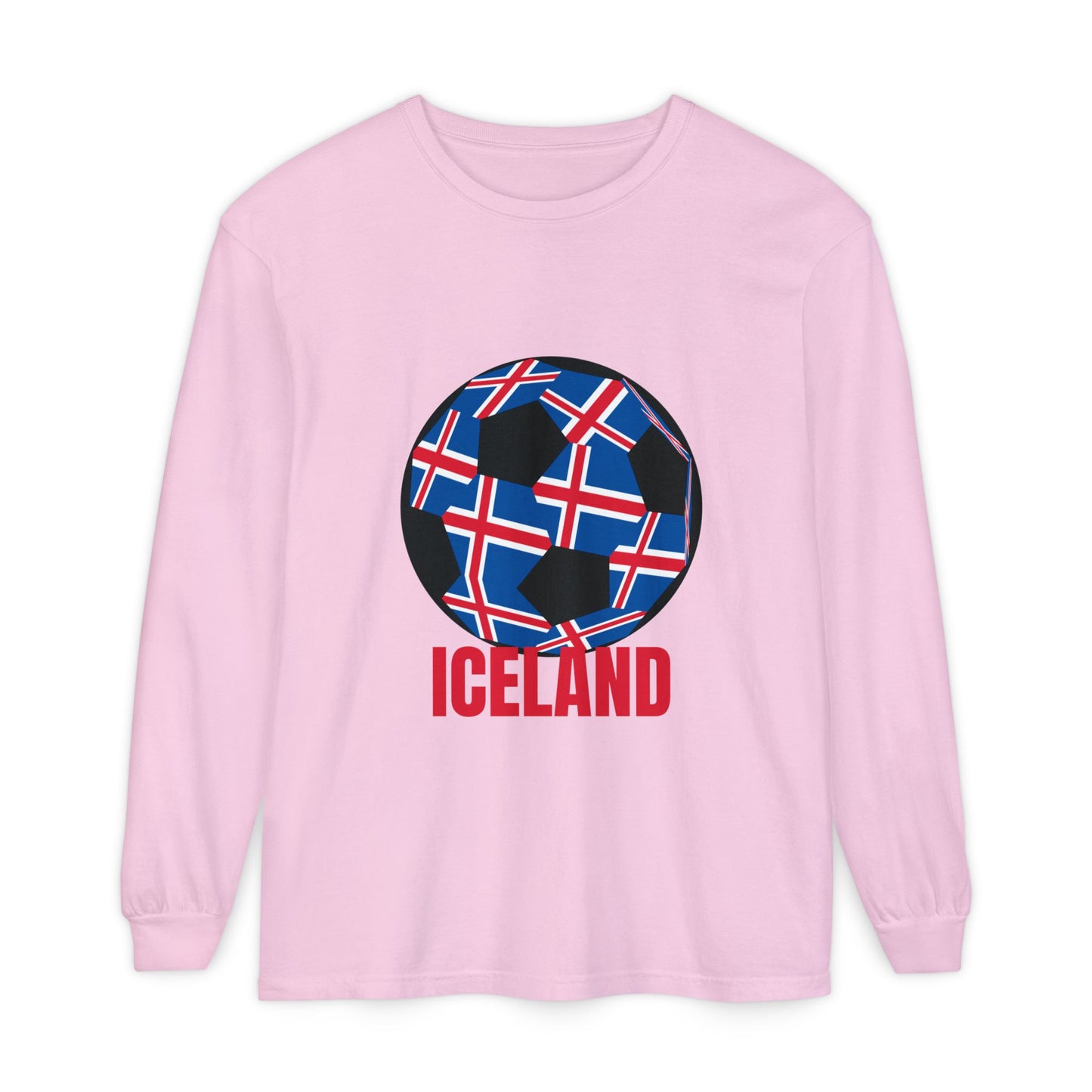 Iceland Fan Specialty Soccer Ball Design Long Sleeve Tee