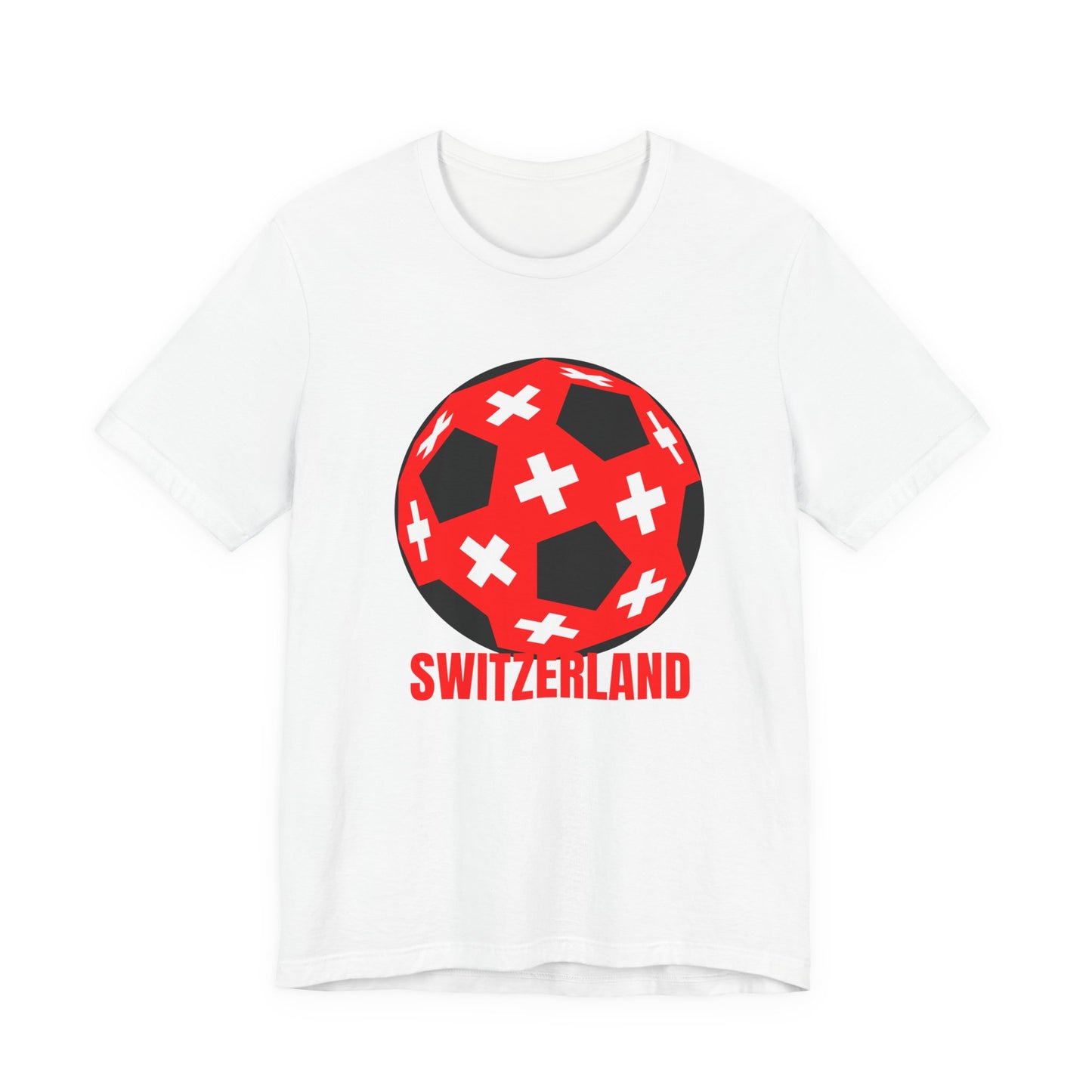 Switzerland Fan Specialty Soccer Ball Design T Shirt Red Text