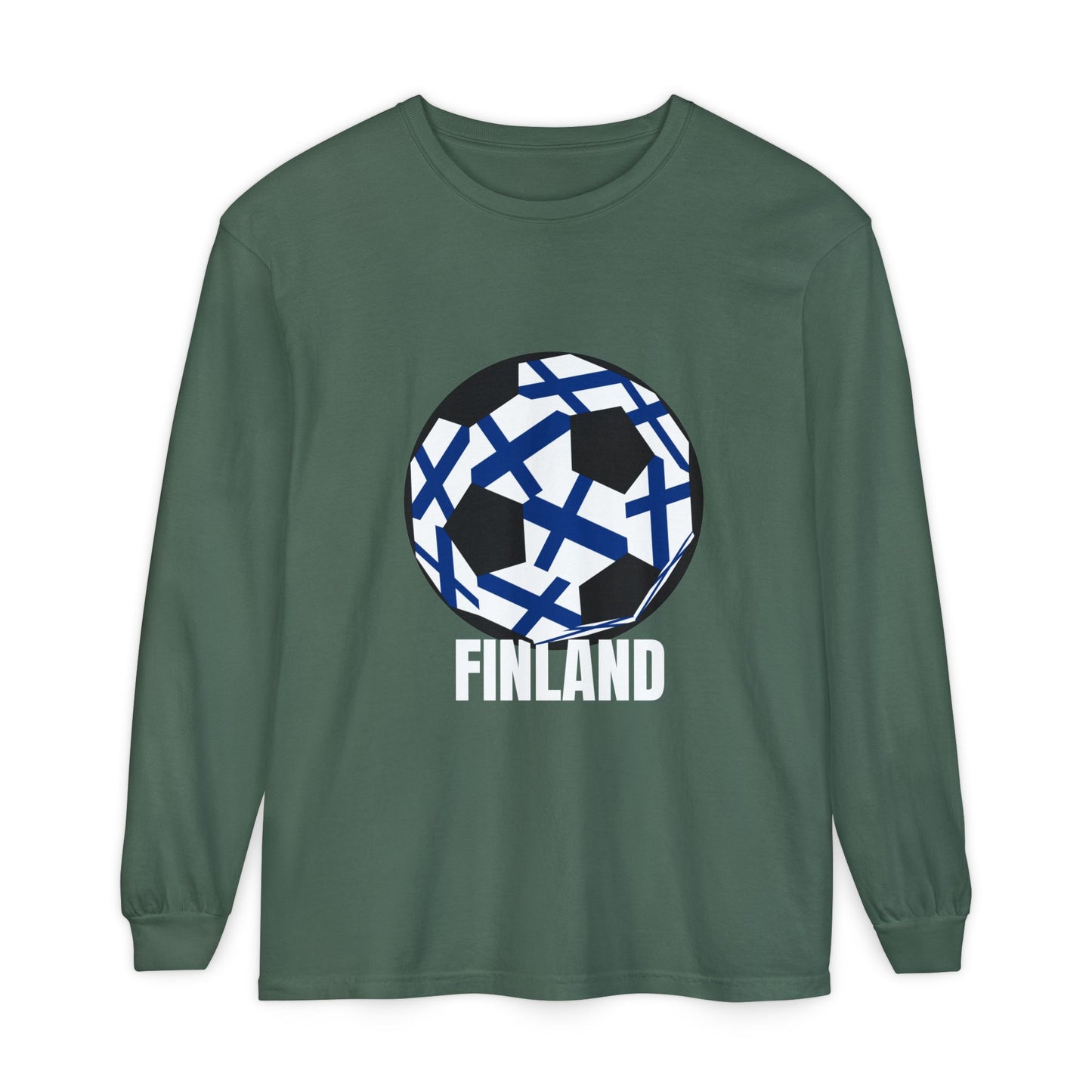 Finland Fan Specialty Soccer Ball Design Long Sleeve Tee
