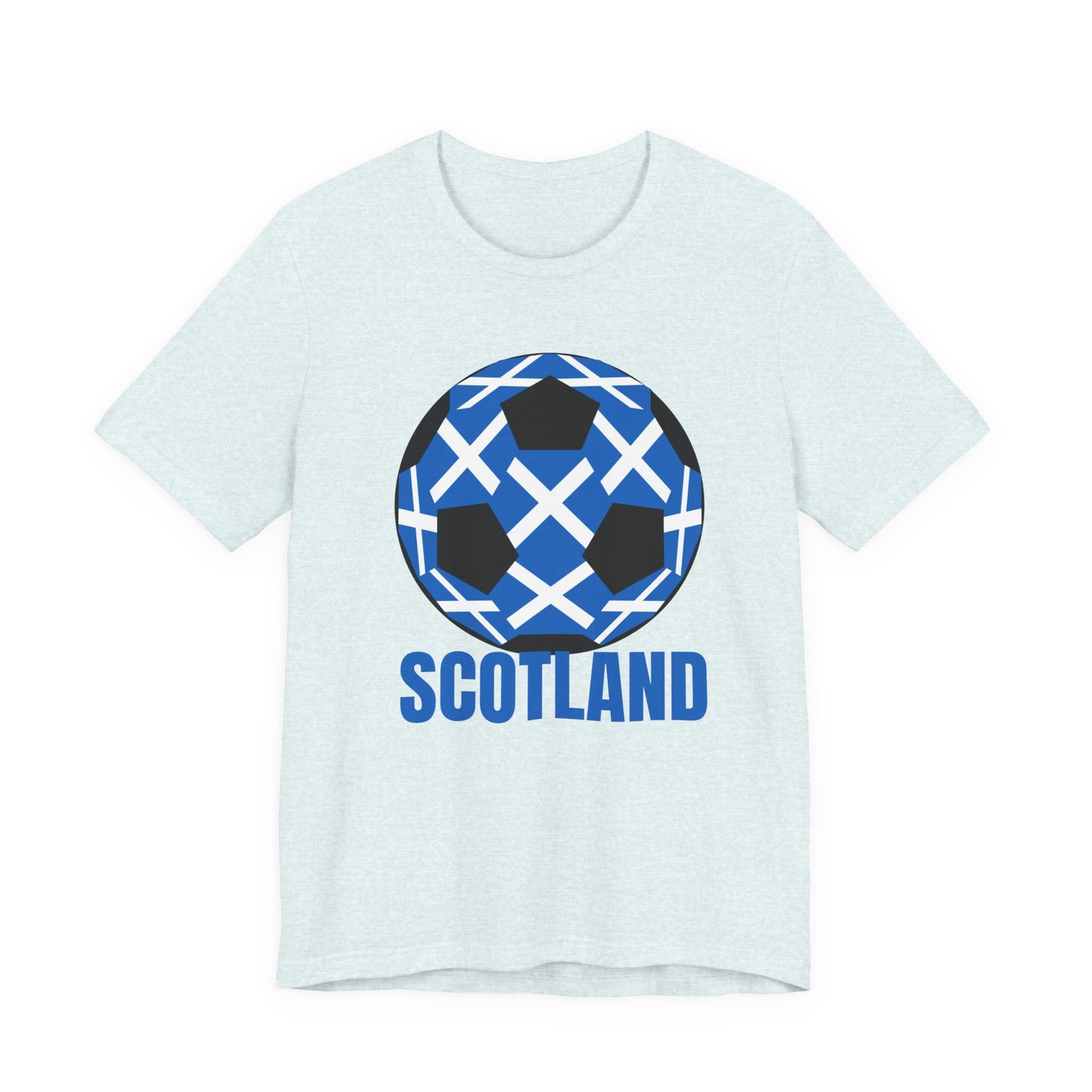 Scotland Fan Specialty Soccer Ball Design T Shirt Blue Text