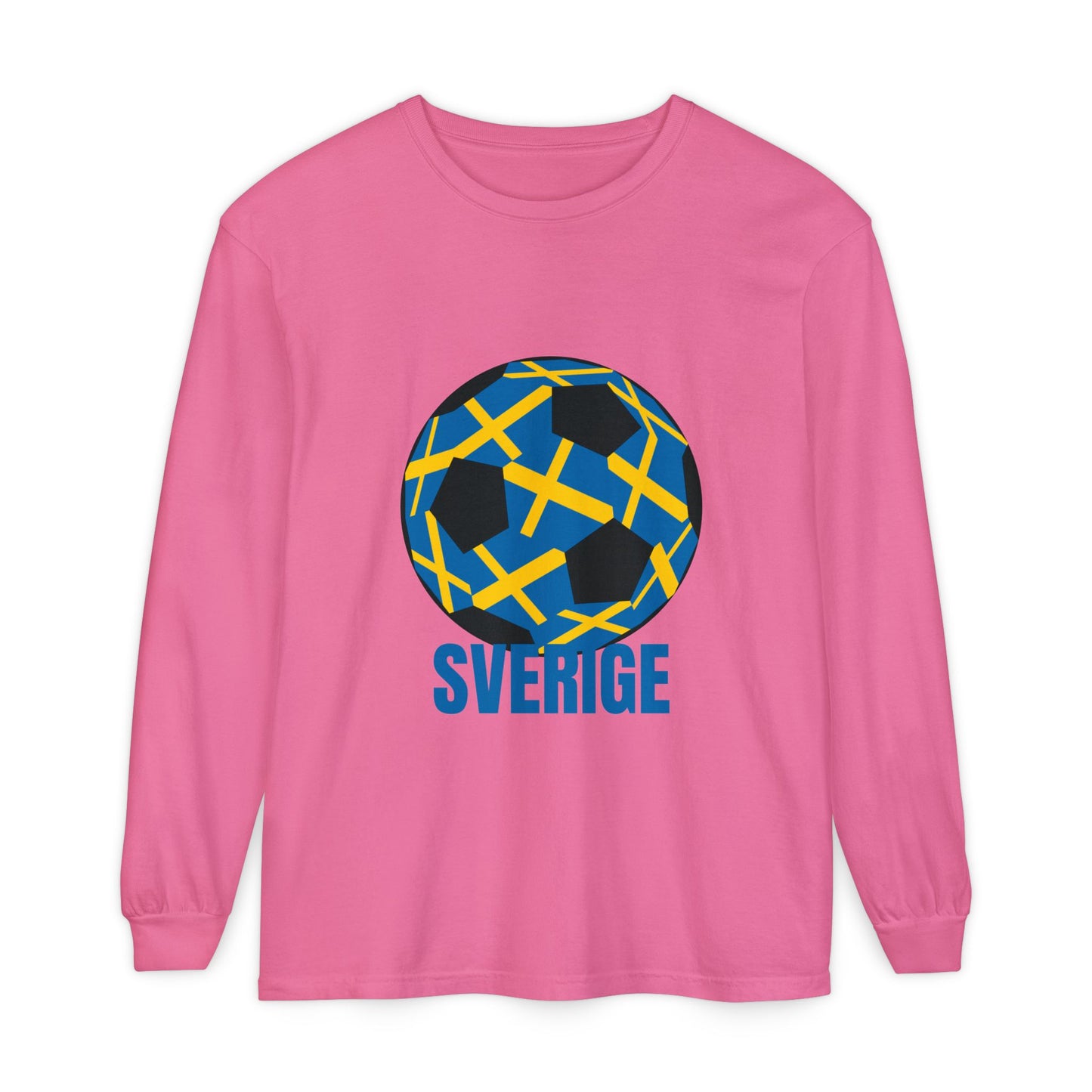 Sverige Fan Specialty Soccer Ball Design T Shirt Blue Text