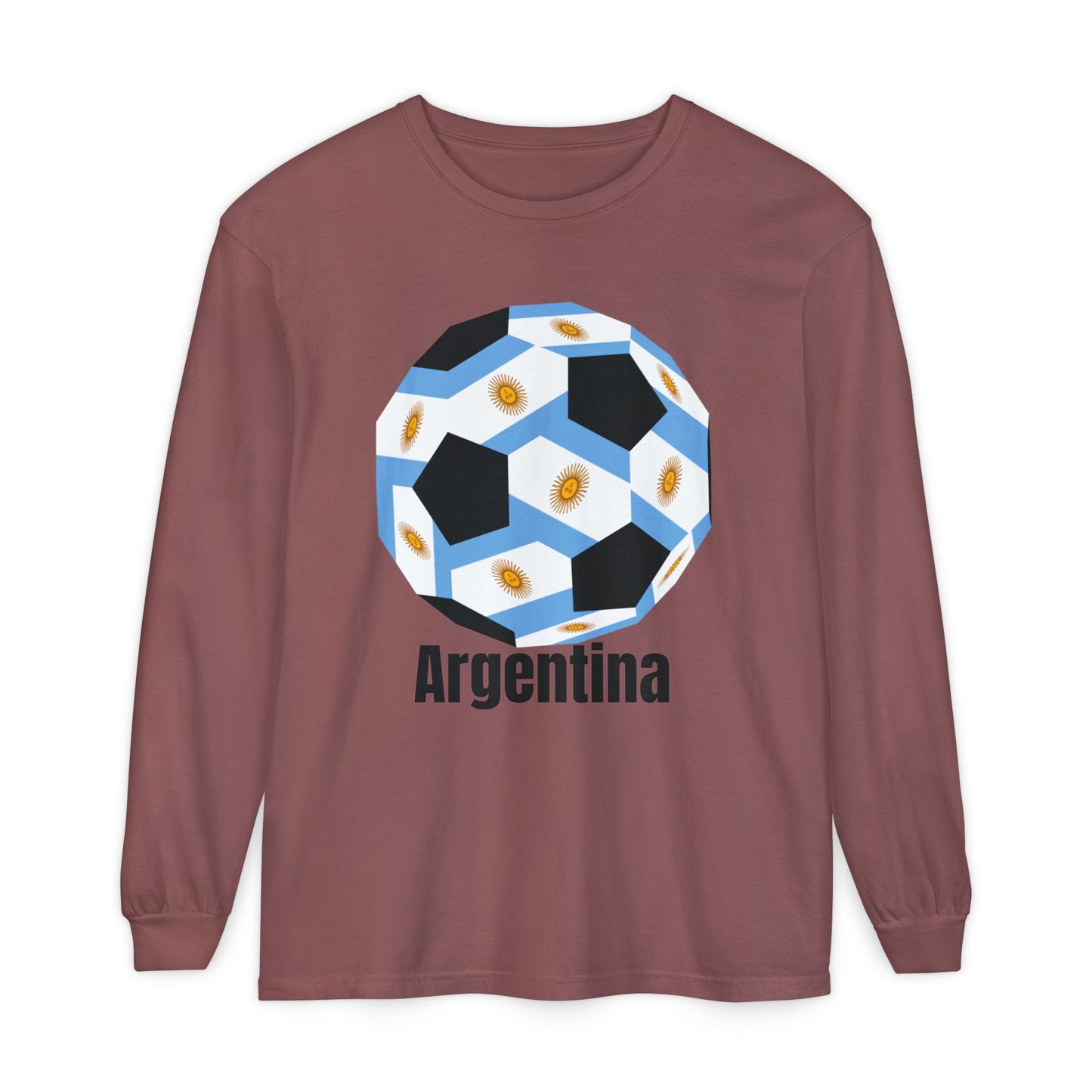 Argentina Fan Specialty Soccer Ball Design Long Sleeve Tee