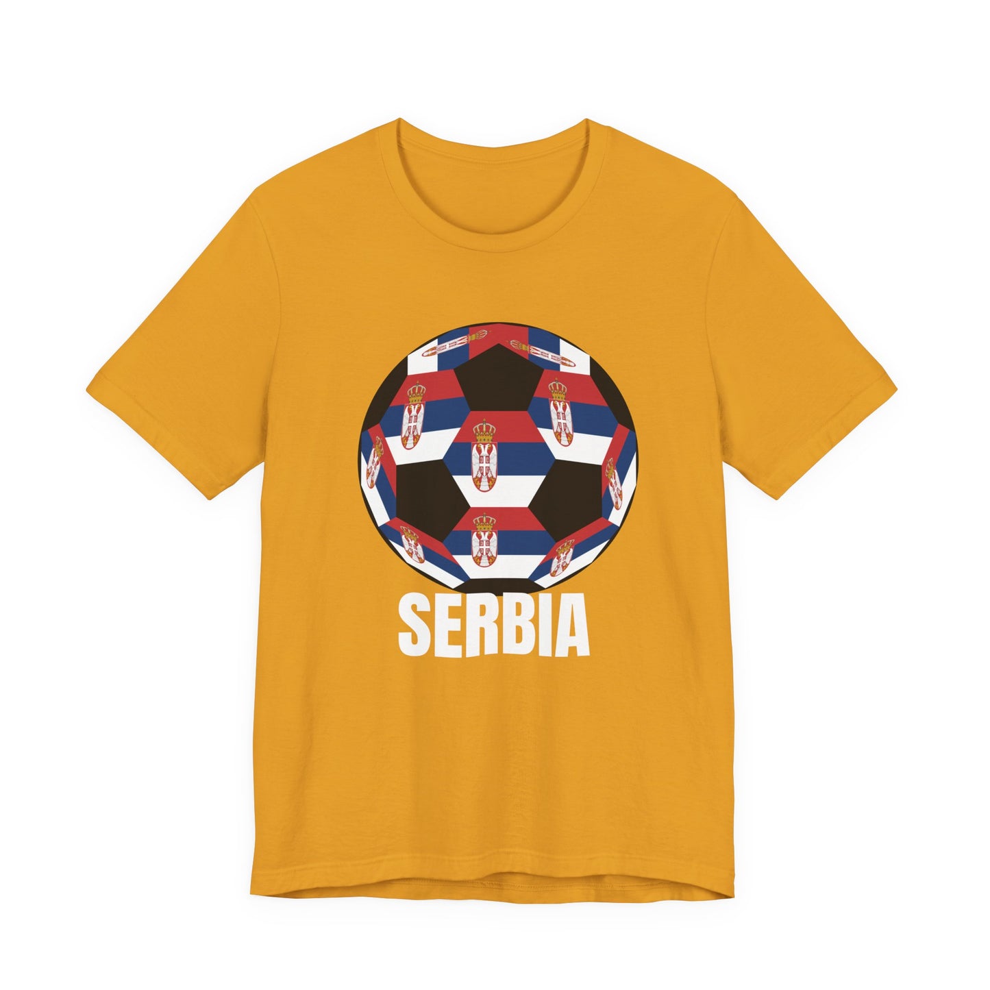 Serbia Fan Specialty Soccer Ball Design T Shirt White Text