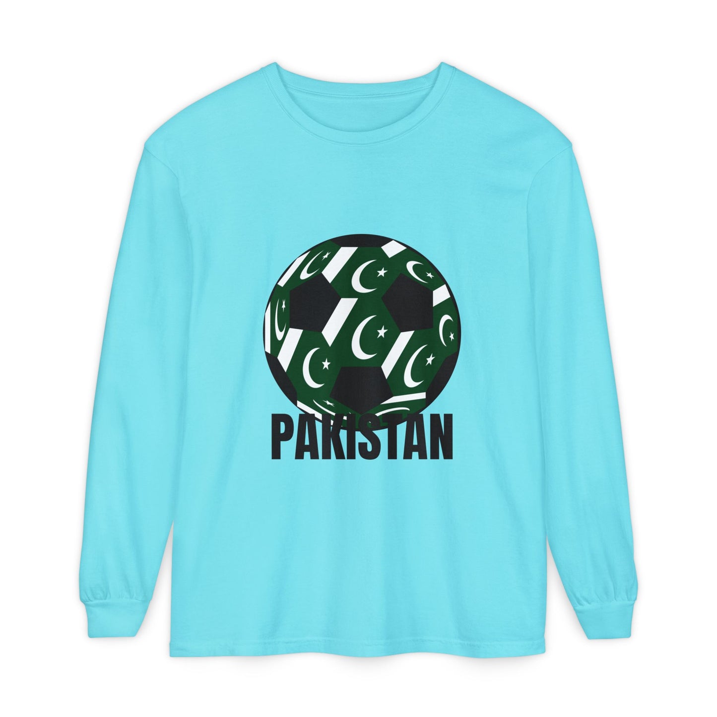 Pakistan Fan Specialty Soccer Ball Design T Shirt Long Sleeve T-Shirt Black Text