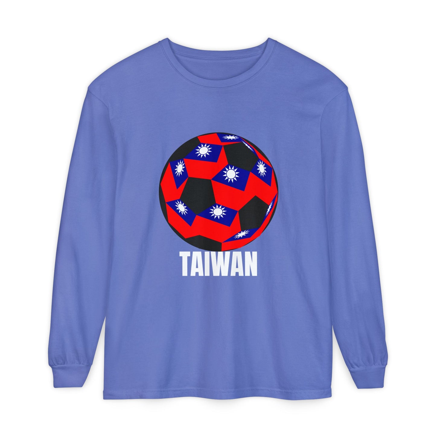 Taiwan Fan Specialty Soccer Ball Design T Shirt Long Sleeve White Text
