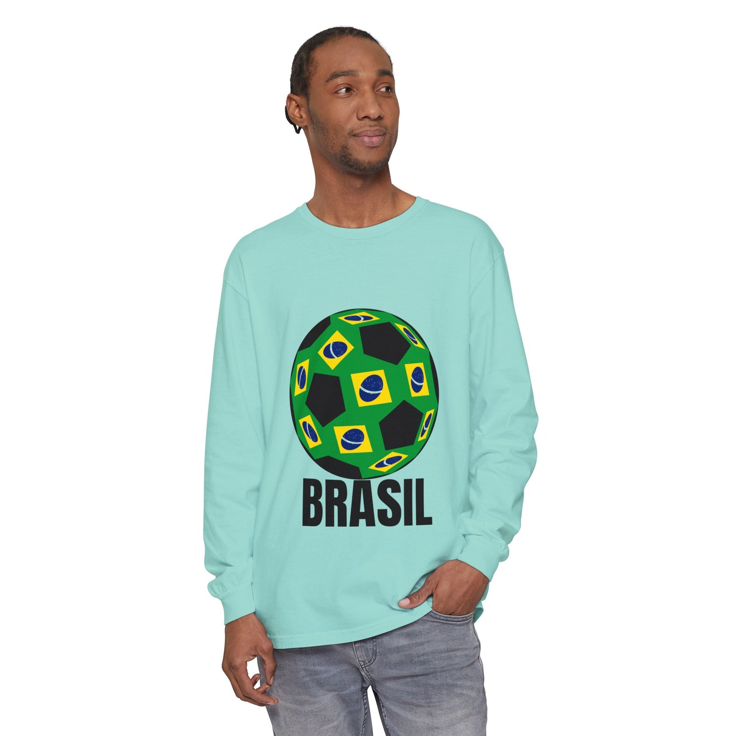Brasil Fan Specialty Soccer Ball Design Long Sleeve T Shirt