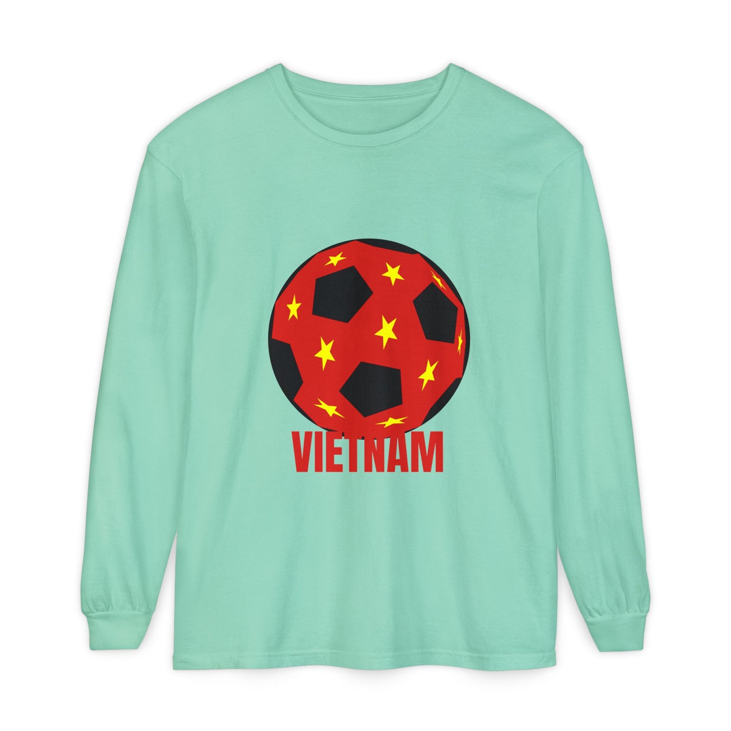 Vietnam Fan Specialty Soccer Ball Design Long Sleeve Tee Red Text
